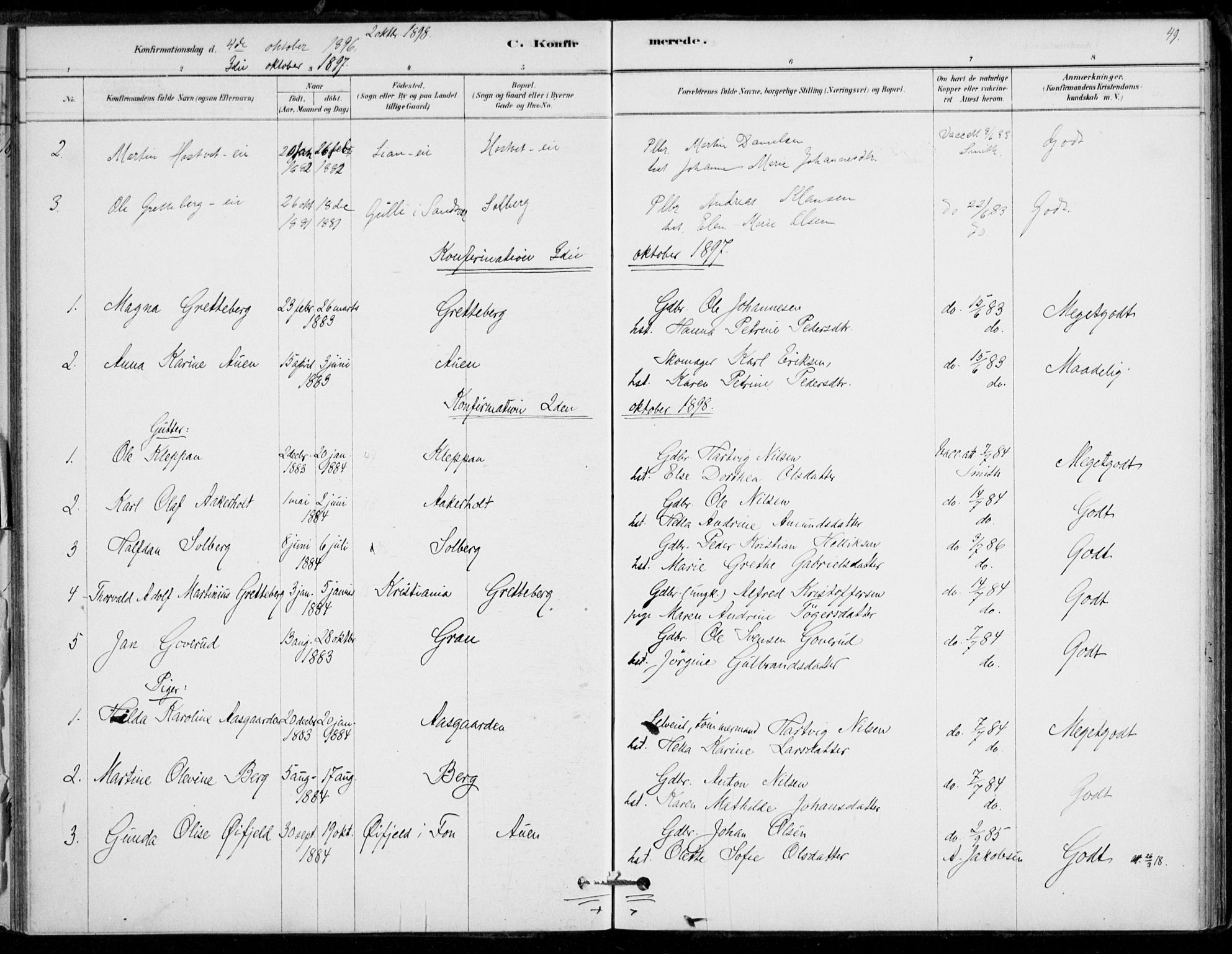 Hof kirkebøker, AV/SAKO-A-64/F/Fb/L0001: Parish register (official) no. II 1, 1878-1907, p. 49