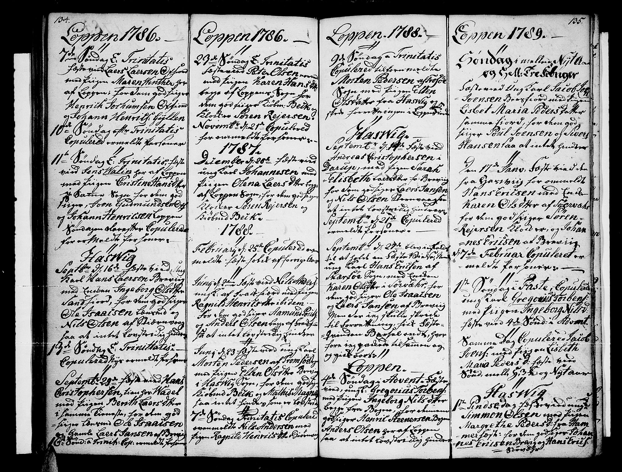 Loppa sokneprestkontor, SATØ/S-1339/H/Ha/L0002kirke: Parish register (official) no. 2, 1785-1821, p. 134-135