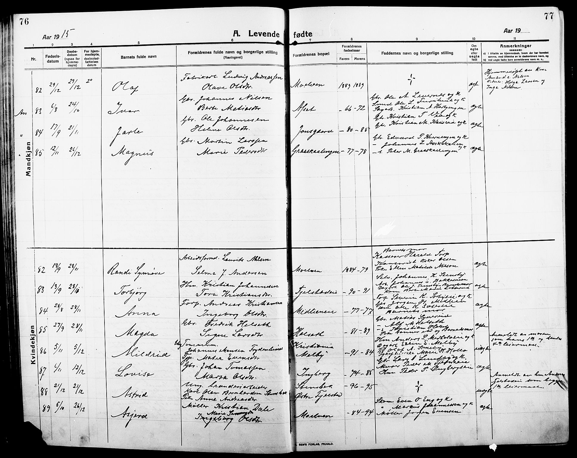 Ringsaker prestekontor, AV/SAH-PREST-014/L/La/L0018: Parish register (copy) no. 18, 1913-1922, p. 76-77