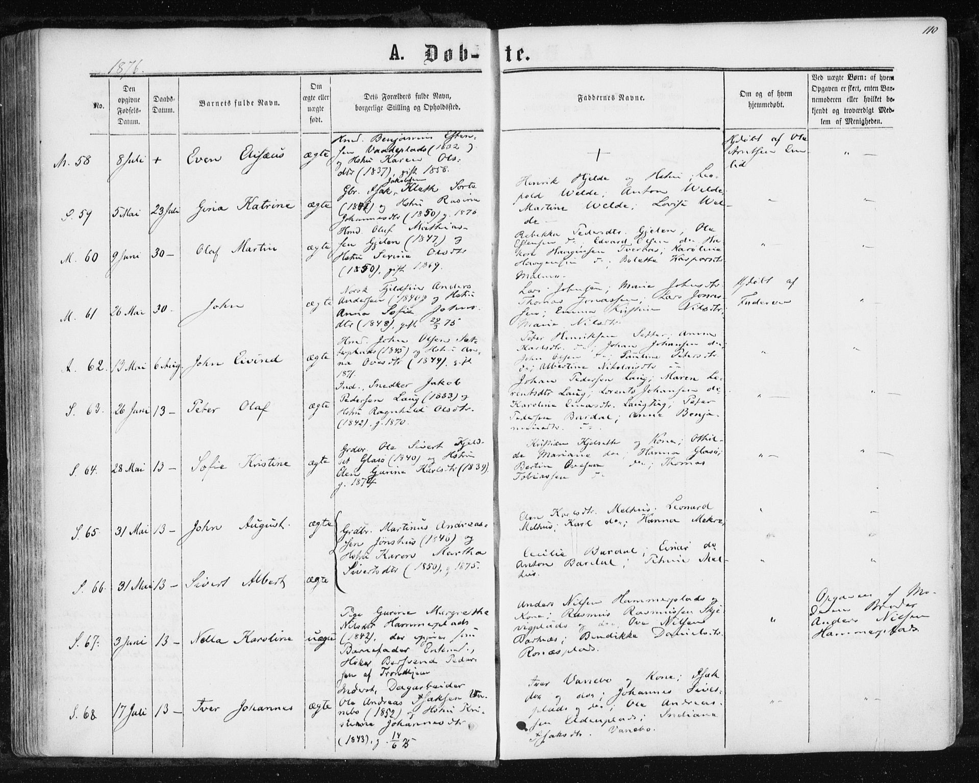 Ministerialprotokoller, klokkerbøker og fødselsregistre - Nord-Trøndelag, AV/SAT-A-1458/741/L0394: Parish register (official) no. 741A08, 1864-1877, p. 110