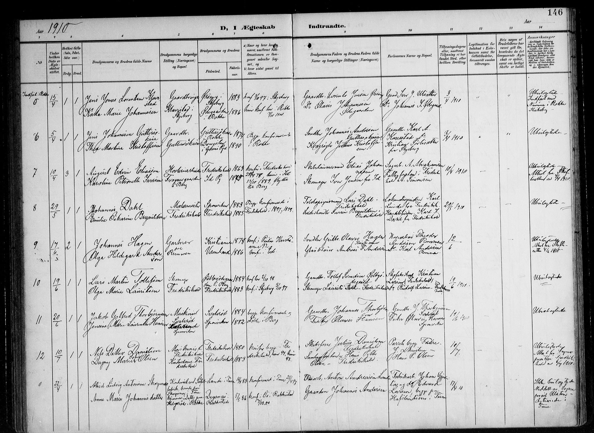 Berg prestekontor Kirkebøker, AV/SAO-A-10902/F/Fa/L0008: Parish register (official) no. I 8, 1902-1920, p. 146