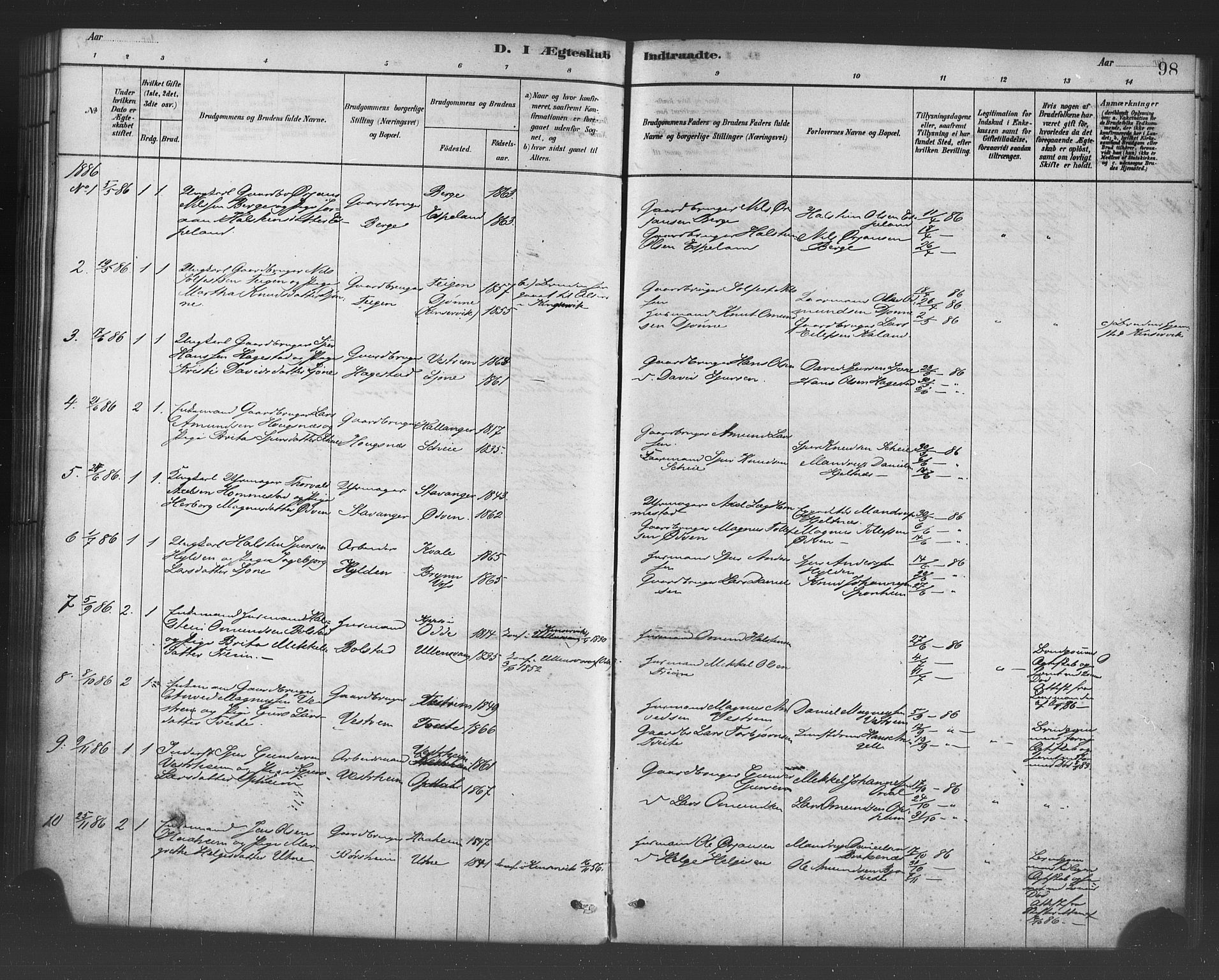 Ulvik sokneprestembete, SAB/A-78801/H/Haa: Parish register (official) no. B 1, 1878-1897, p. 98
