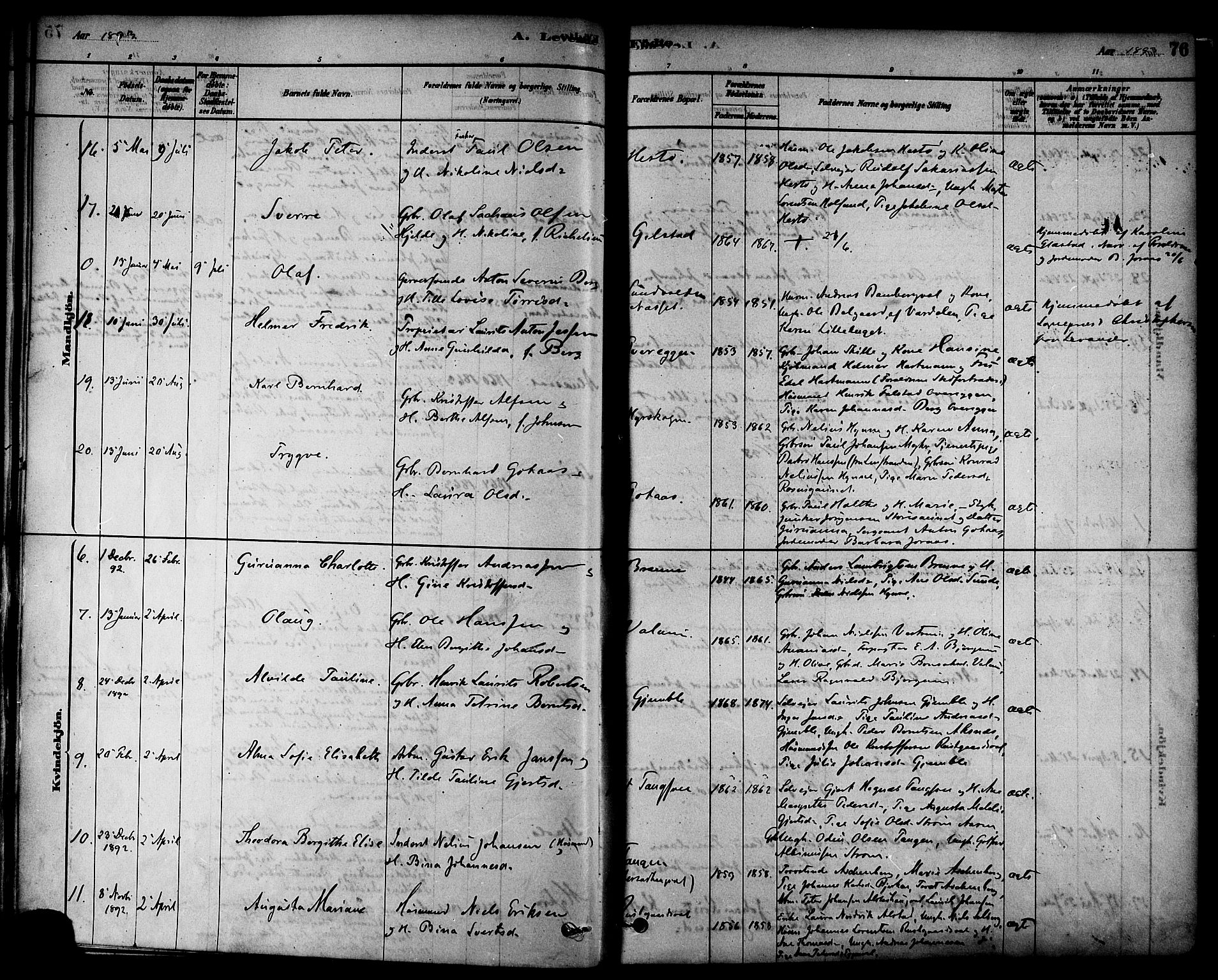 Ministerialprotokoller, klokkerbøker og fødselsregistre - Nord-Trøndelag, AV/SAT-A-1458/717/L0159: Parish register (official) no. 717A09, 1878-1898, p. 76