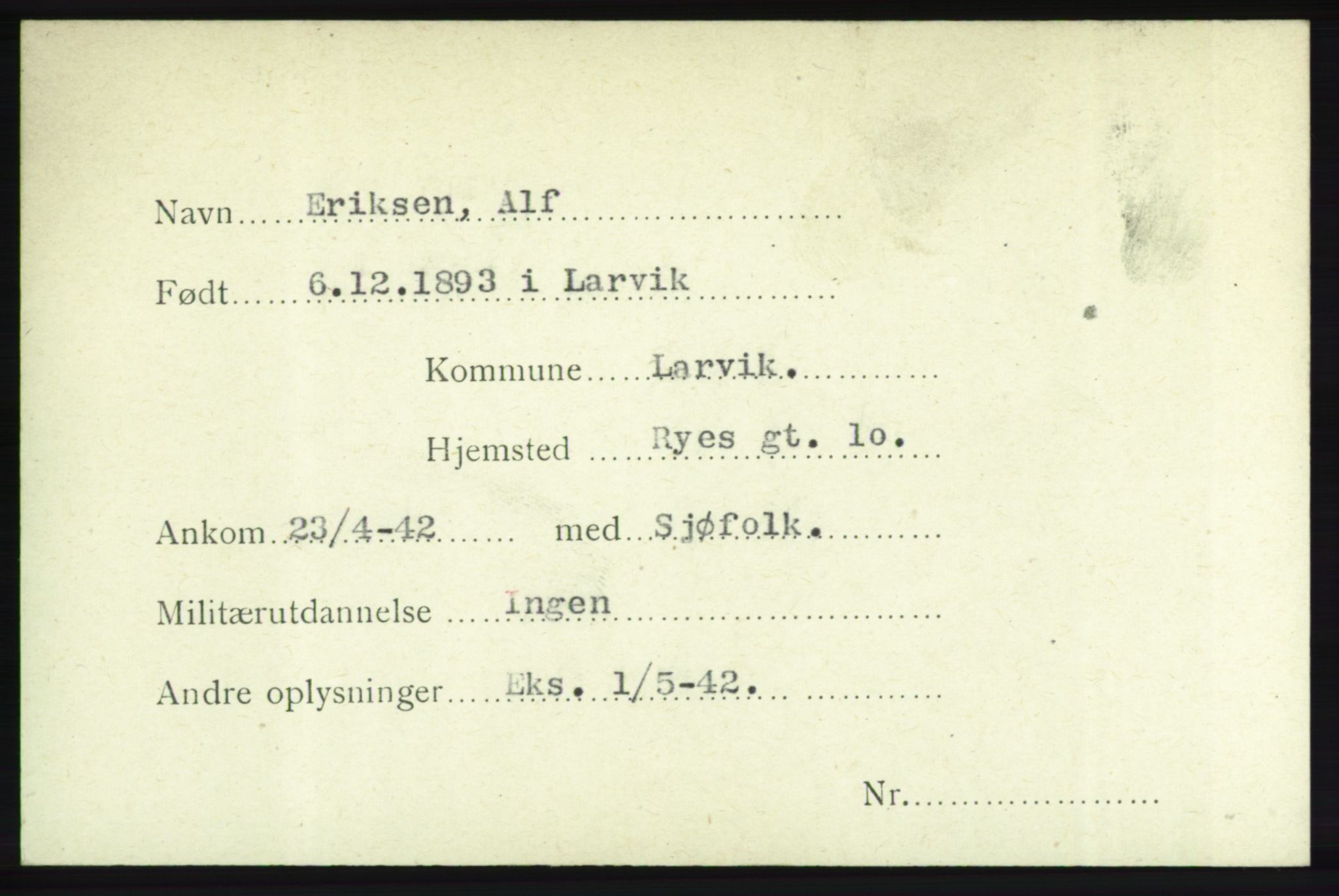 Forsvarets Overkommando. 2. kontor. Arkiv 8.1. Mottakersentralen FDE og FO.II, AV/RA-RAFA-6952/P/Pa/L0005b: Eriksen - Fjellvang, 1940-1945, p. 2