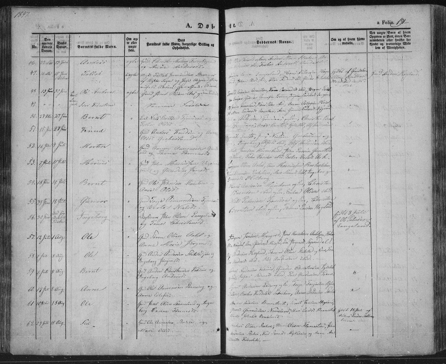 Vennesla sokneprestkontor, AV/SAK-1111-0045/Fa/Fac/L0004: Parish register (official) no. A 4, 1834-1855, p. 191