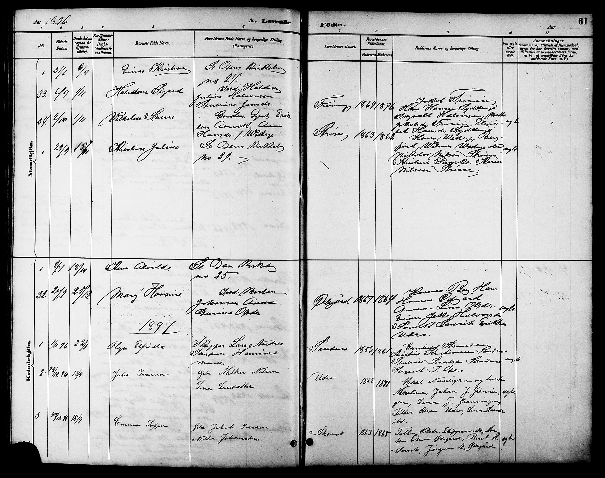 Ministerialprotokoller, klokkerbøker og fødselsregistre - Sør-Trøndelag, SAT/A-1456/657/L0716: Parish register (copy) no. 657C03, 1889-1904, p. 61