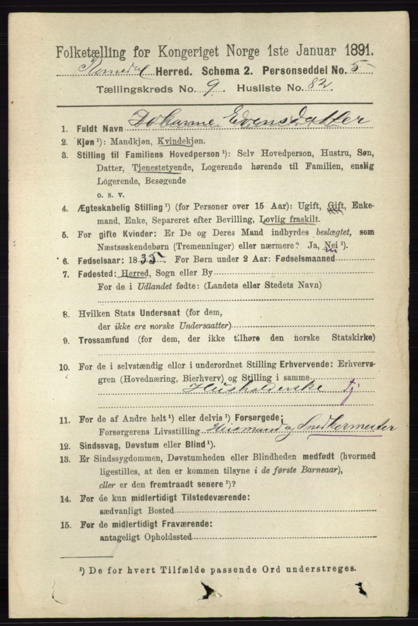 RA, 1891 census for 0416 Romedal, 1891, p. 4718