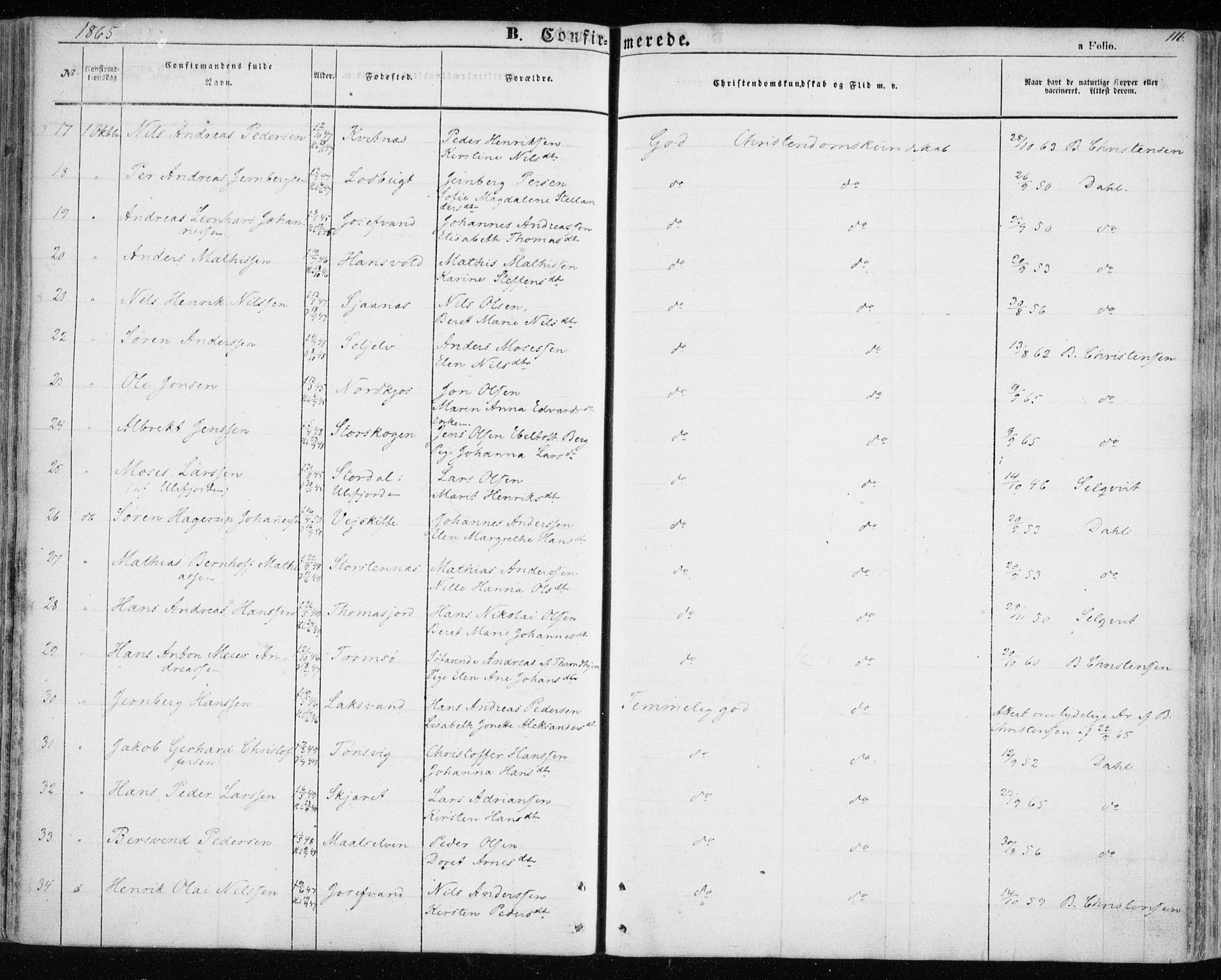 Balsfjord sokneprestembete, SATØ/S-1303/G/Ga/L0003kirke: Parish register (official) no. 3, 1856-1870, p. 116