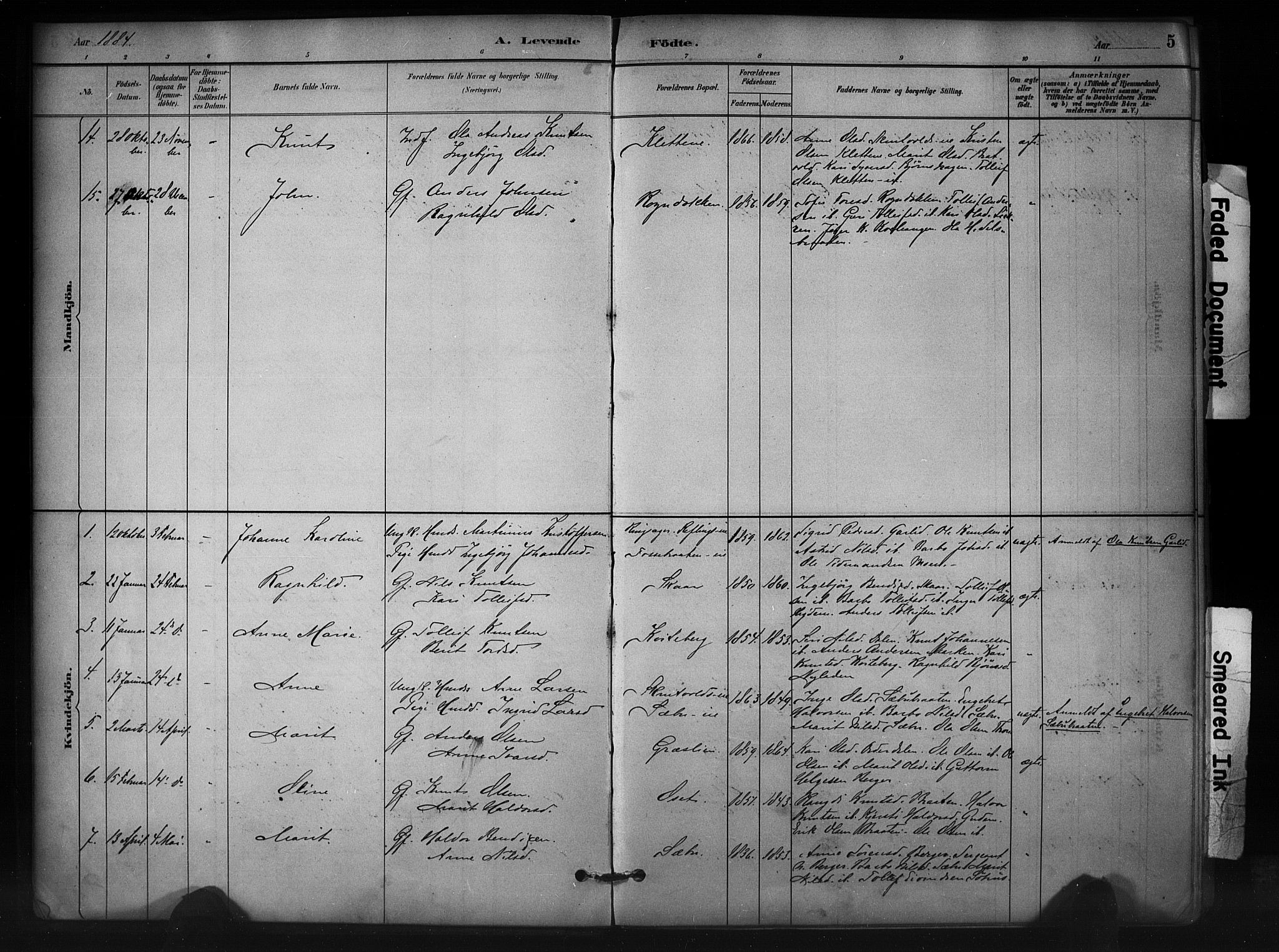 Nord-Aurdal prestekontor, AV/SAH-PREST-132/H/Ha/Haa/L0012: Parish register (official) no. 12, 1883-1895, p. 5