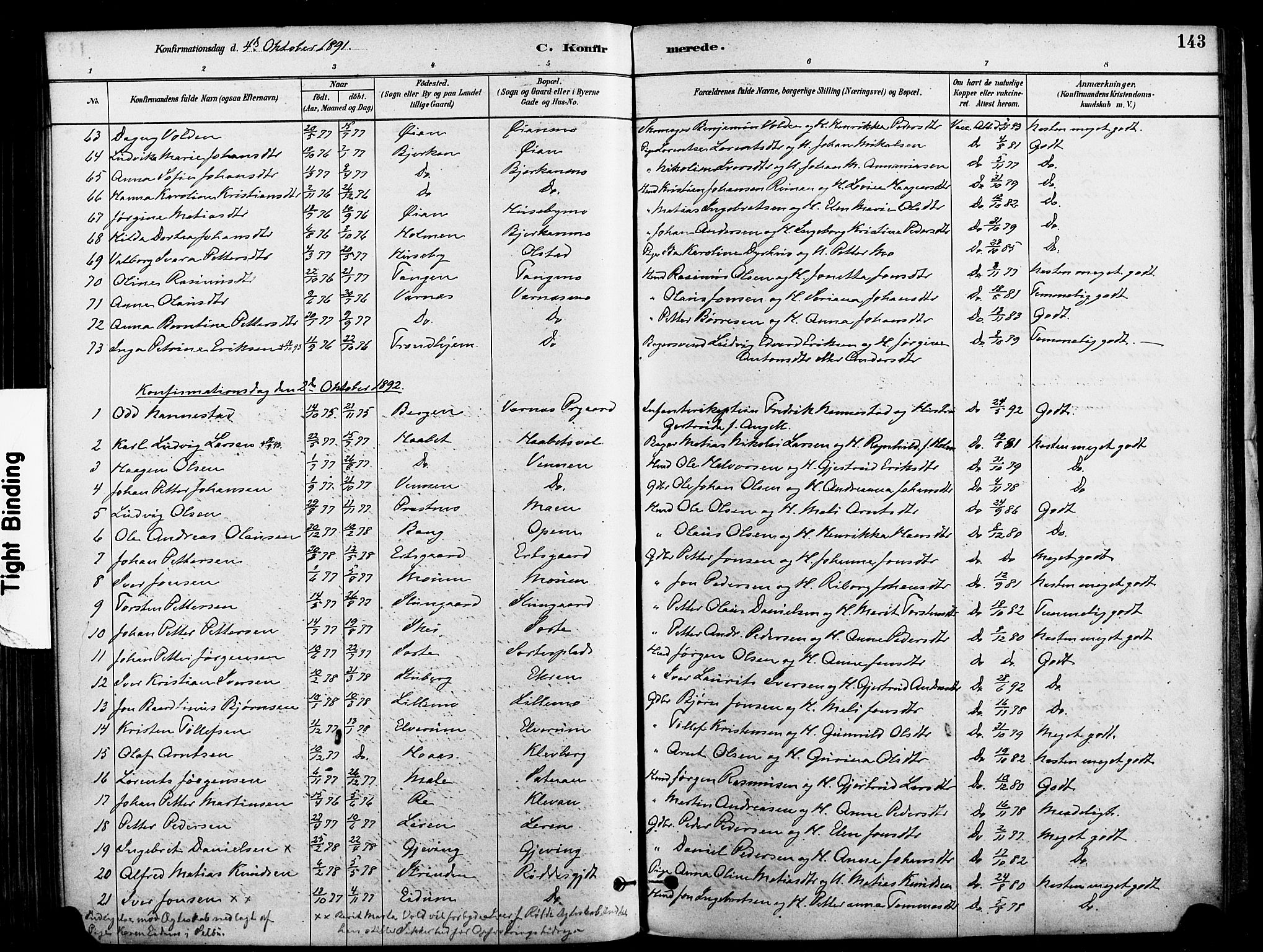 Ministerialprotokoller, klokkerbøker og fødselsregistre - Nord-Trøndelag, SAT/A-1458/709/L0077: Parish register (official) no. 709A17, 1880-1895, p. 143