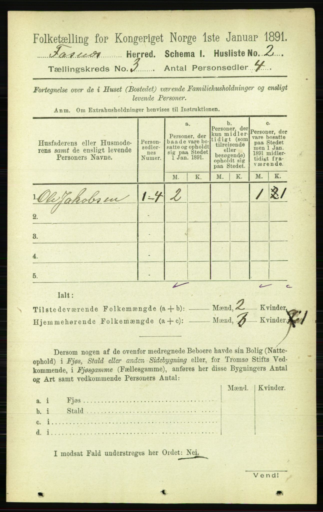 RA, 1891 census for 1748 Fosnes, 1891, p. 607