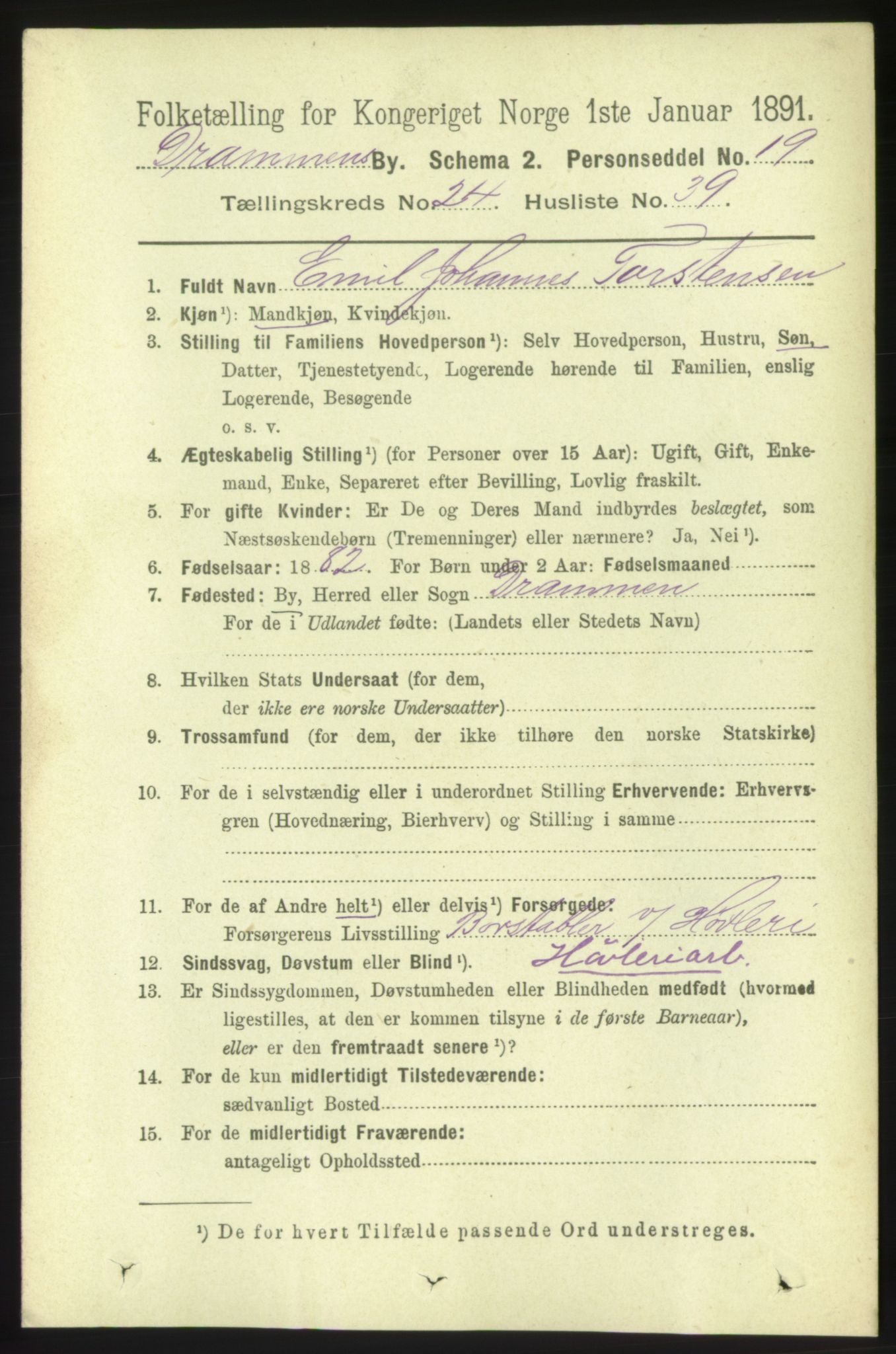 RA, 1891 census for 0602 Drammen, 1891, p. 15150