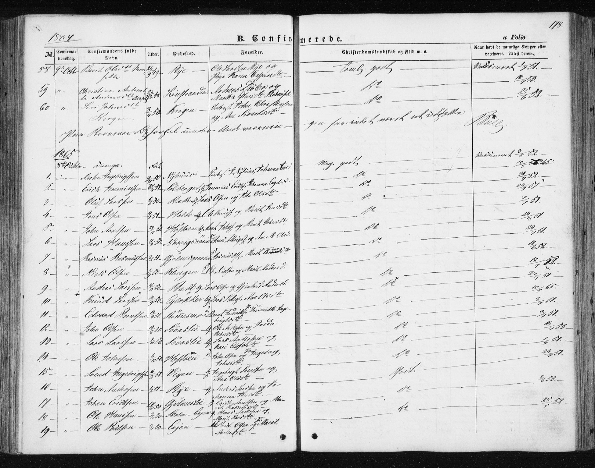 Ministerialprotokoller, klokkerbøker og fødselsregistre - Sør-Trøndelag, SAT/A-1456/668/L0806: Parish register (official) no. 668A06, 1854-1869, p. 178