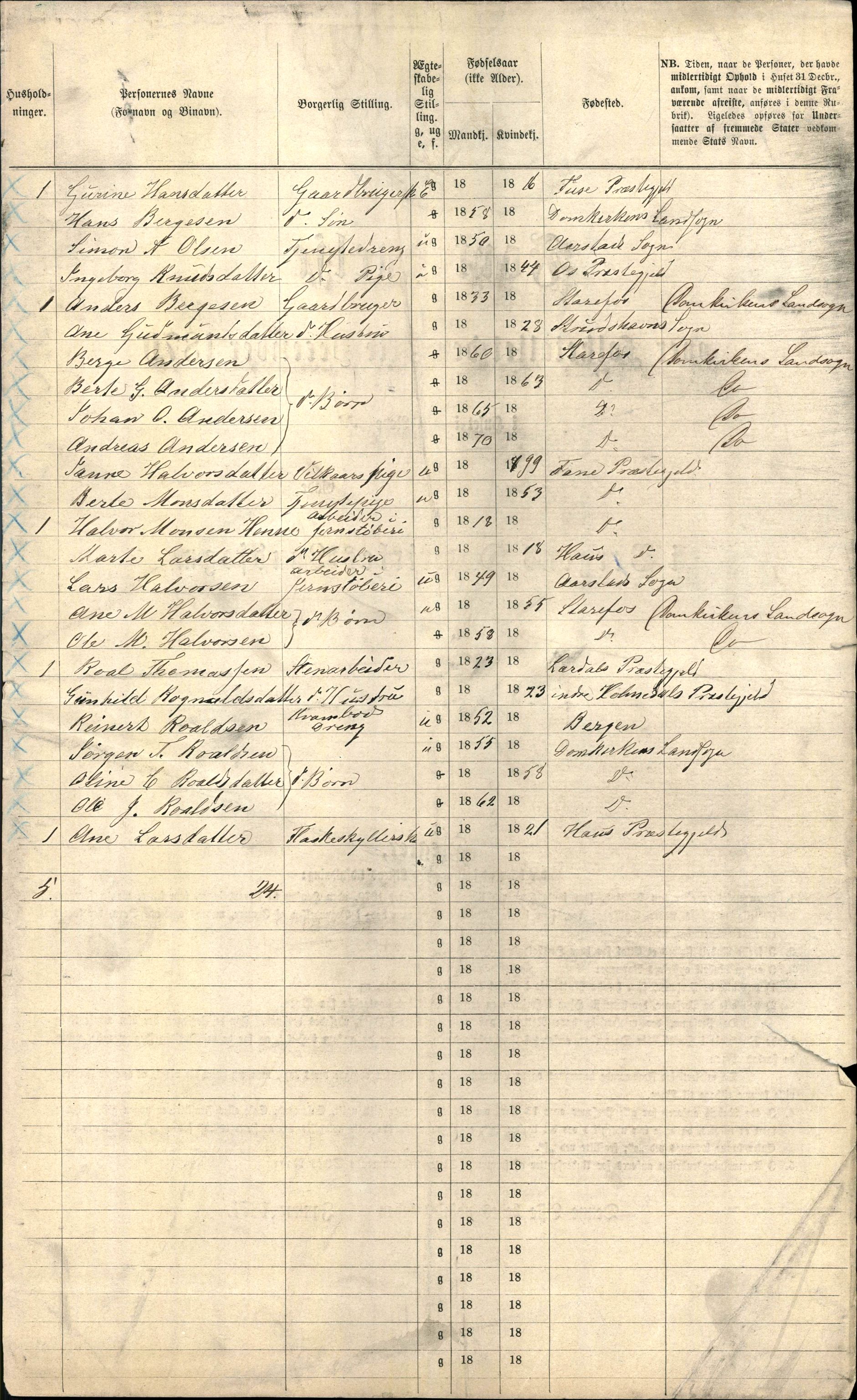 RA, 1870 census for 1301 Bergen, 1870