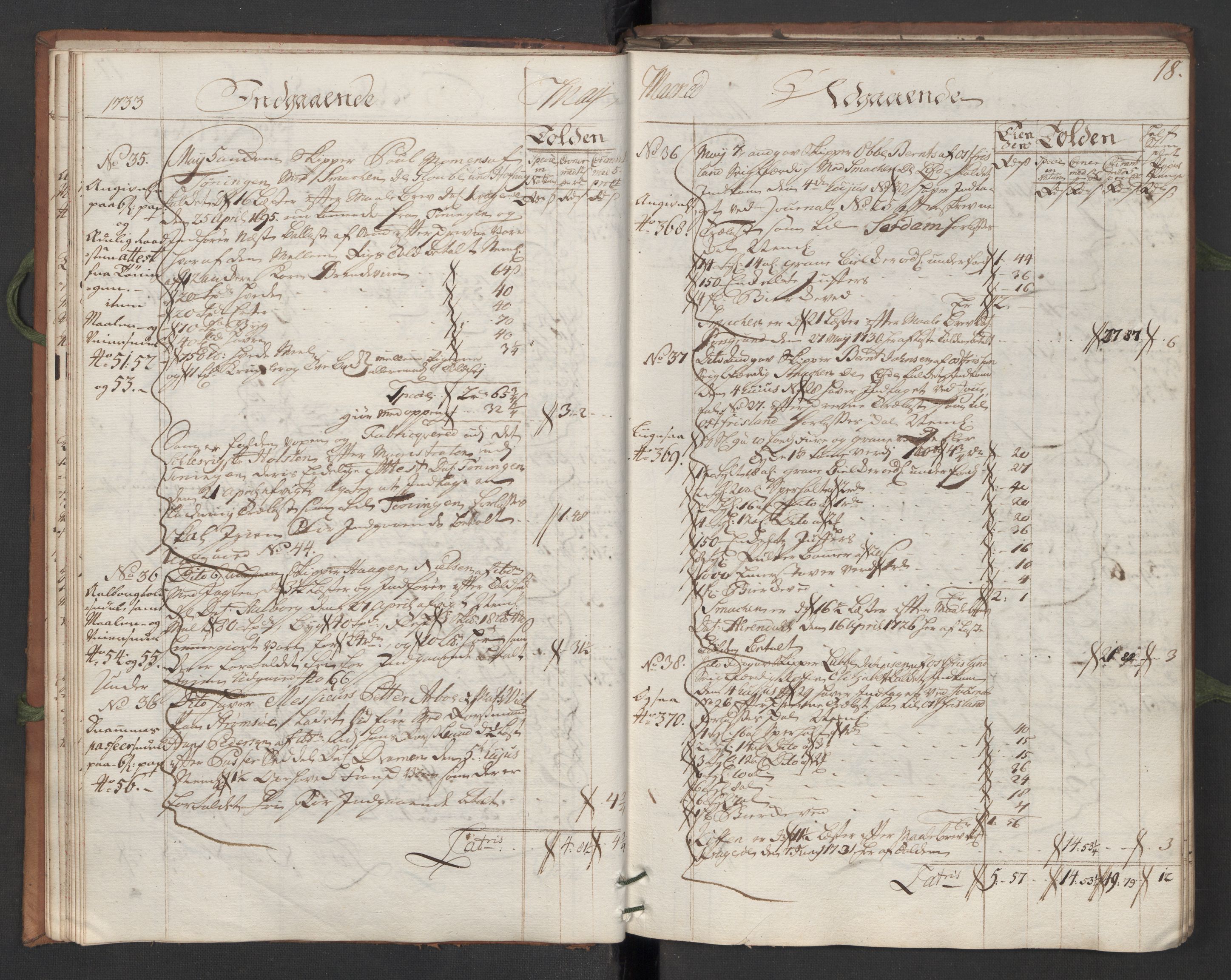 Generaltollkammeret, tollregnskaper, AV/RA-EA-5490/R13/L0007/0001: Tollregnskaper Kragerø / Hovedtollbok, 1733, p. 17b-18a