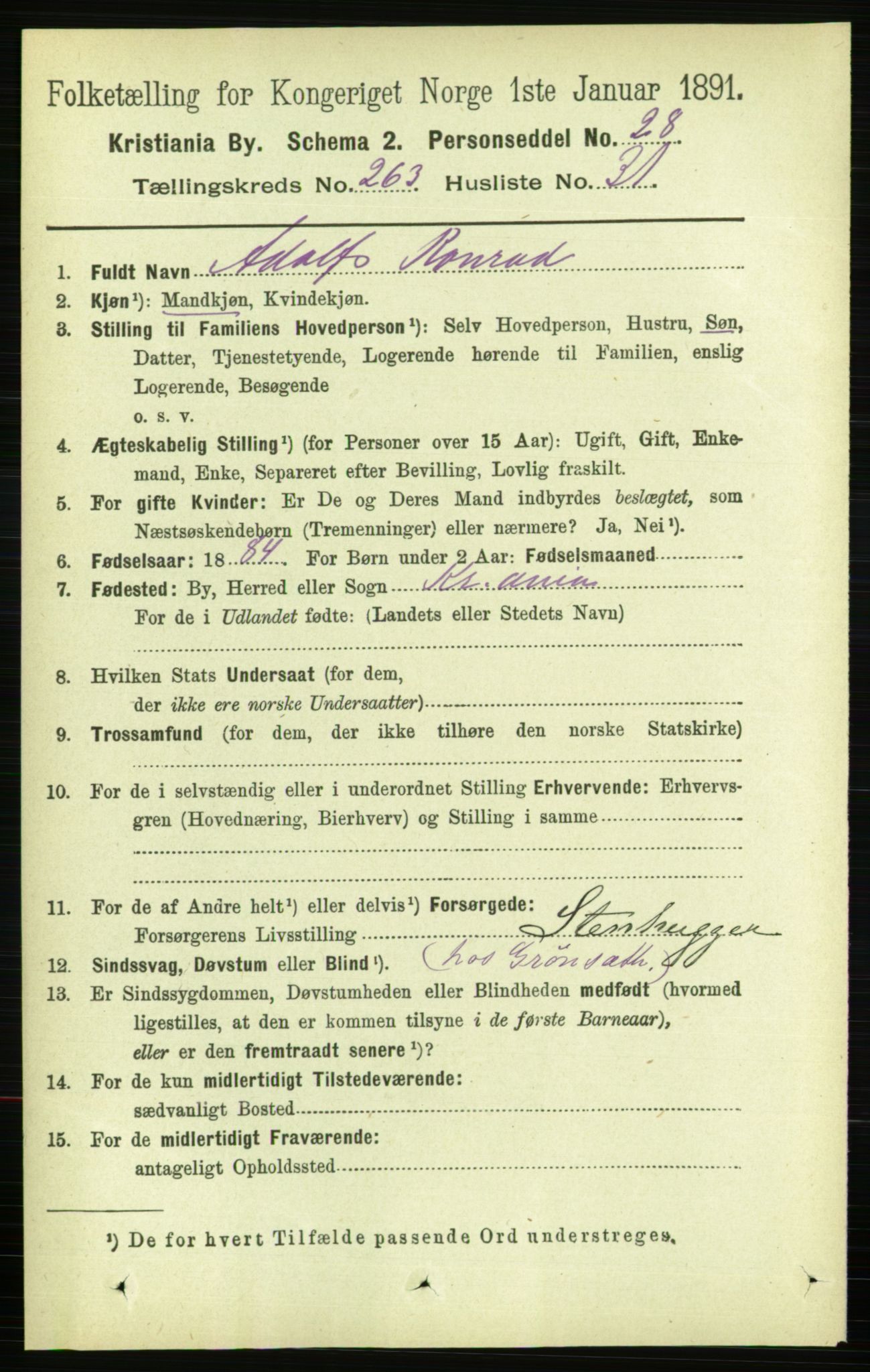 RA, 1891 census for 0301 Kristiania, 1891, p. 160059