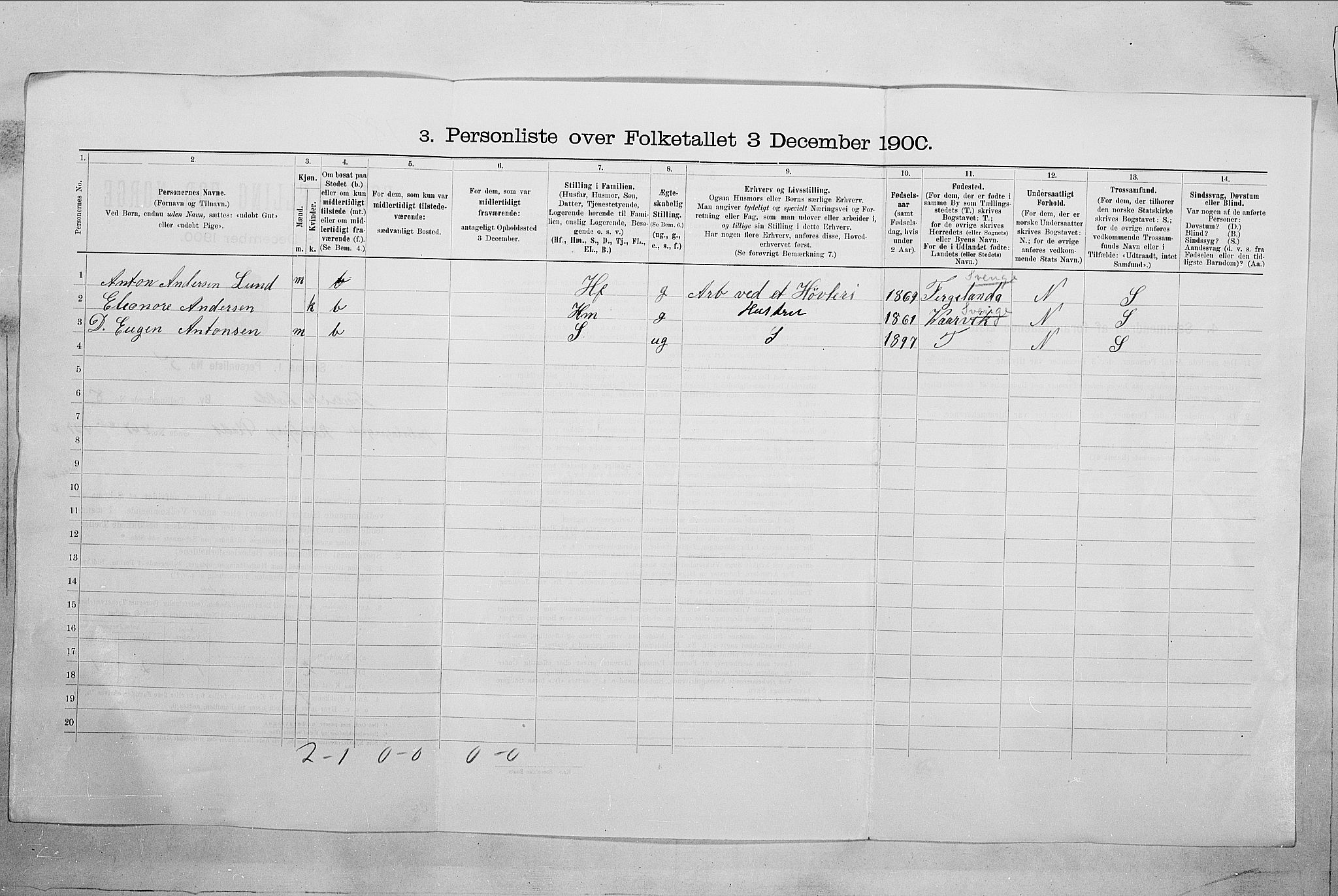 SAO, 1900 census for Fredrikshald, 1900