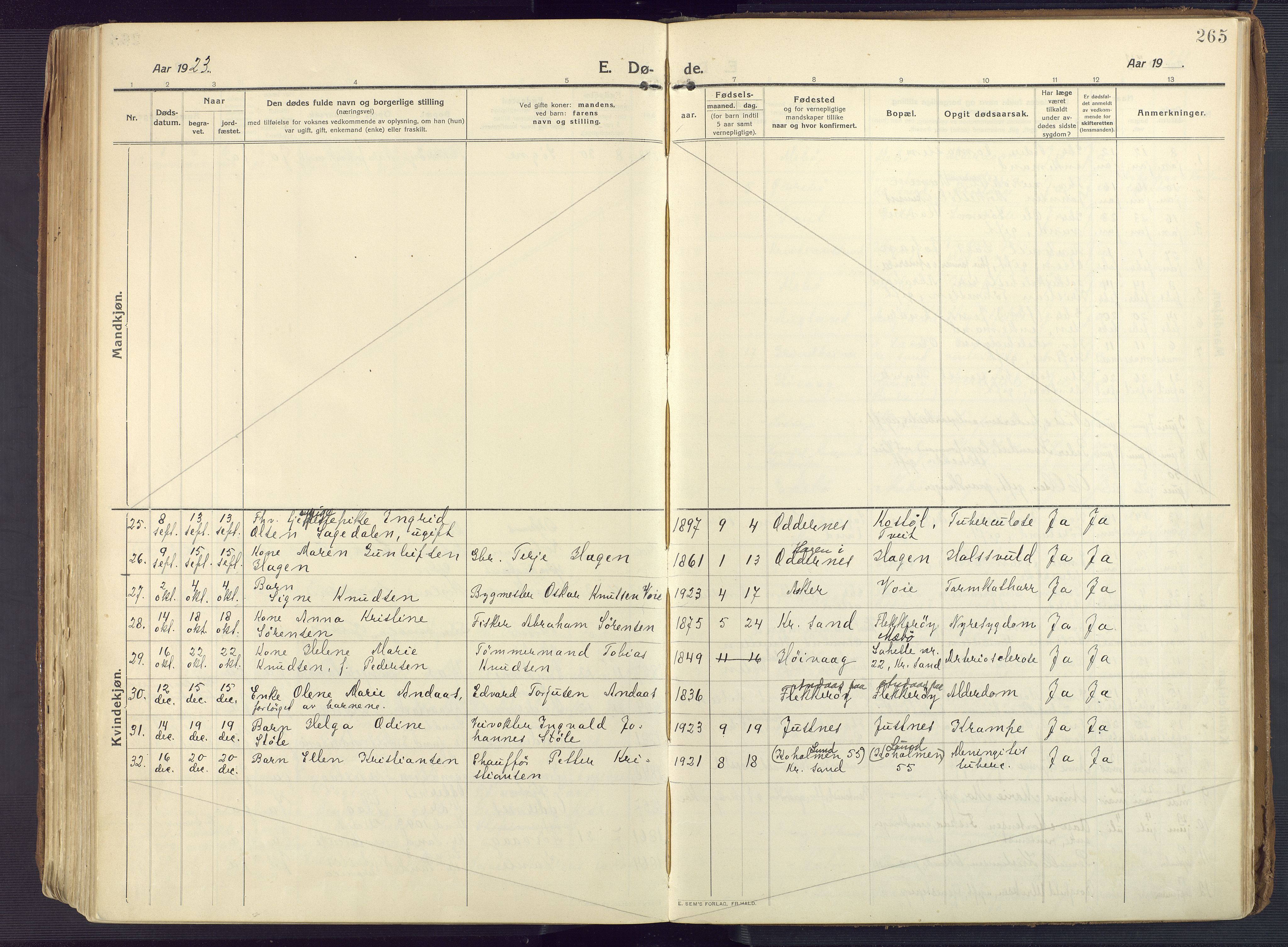 Oddernes sokneprestkontor, AV/SAK-1111-0033/F/Fa/Faa/L0012: Parish register (official) no. A 12, 1912-1925, p. 265