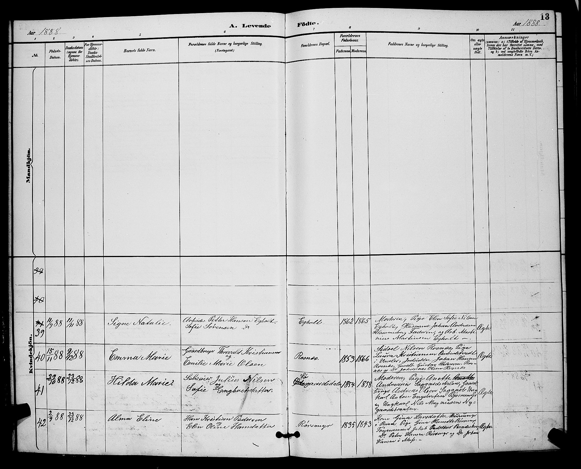 Rygge prestekontor Kirkebøker, AV/SAO-A-10084b/G/Ga/L0002: Parish register (copy) no. 2, 1887-1905, p. 13