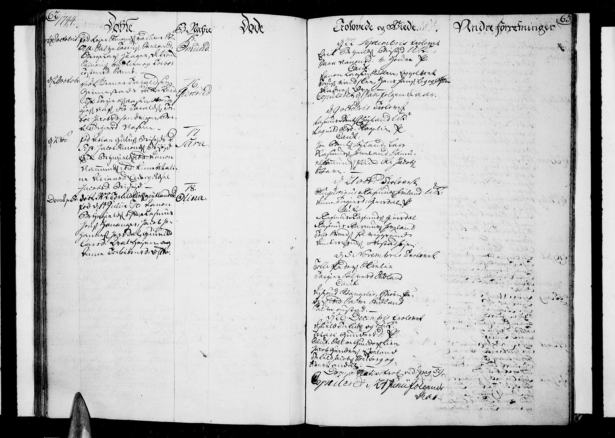 Lista sokneprestkontor, AV/SAK-1111-0027/F/Fa/L0002: Parish register (official) no. A 2 /2, 1726-1753, p. 62-63