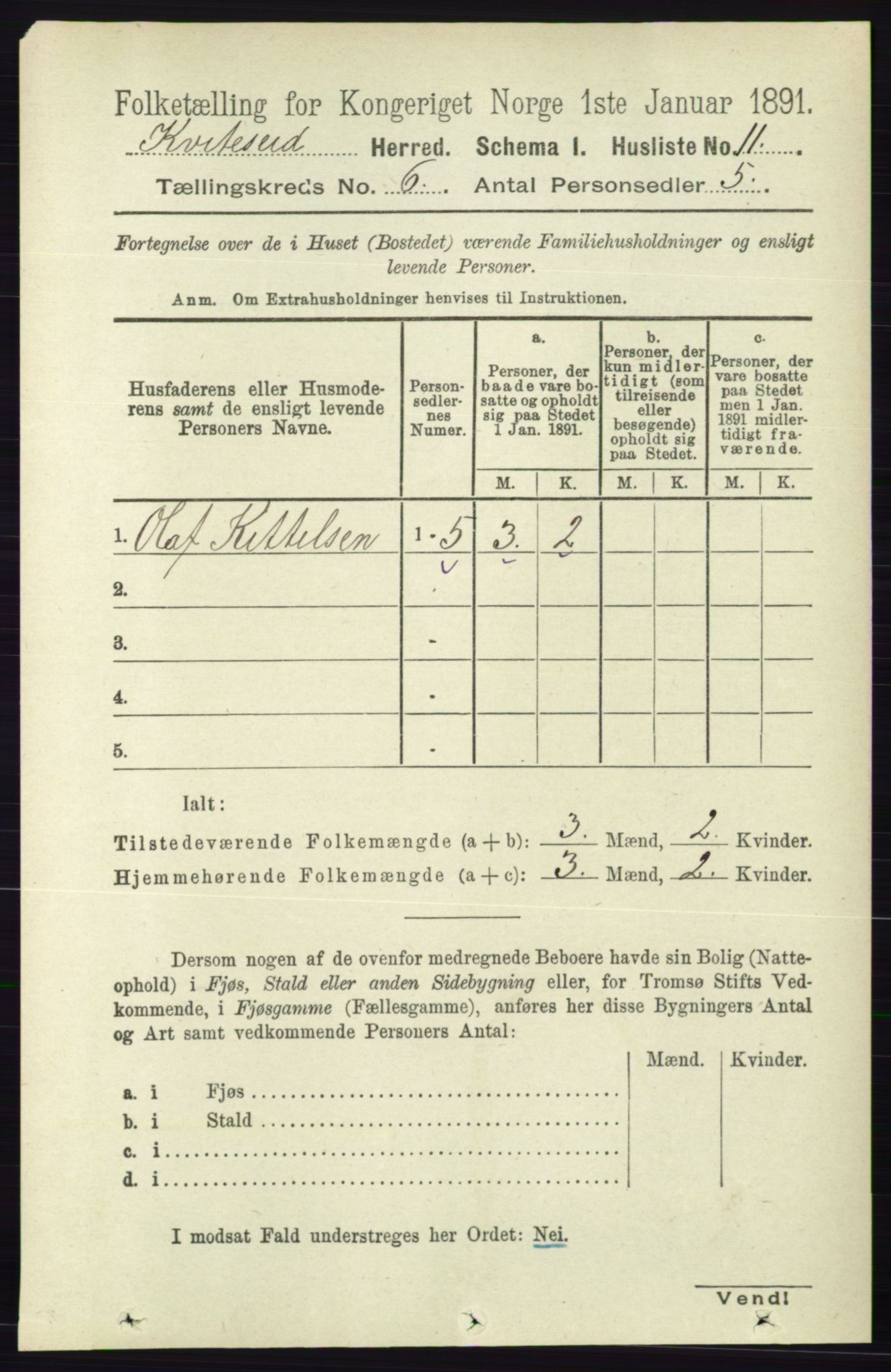 RA, 1891 census for 0829 Kviteseid, 1891, p. 1149