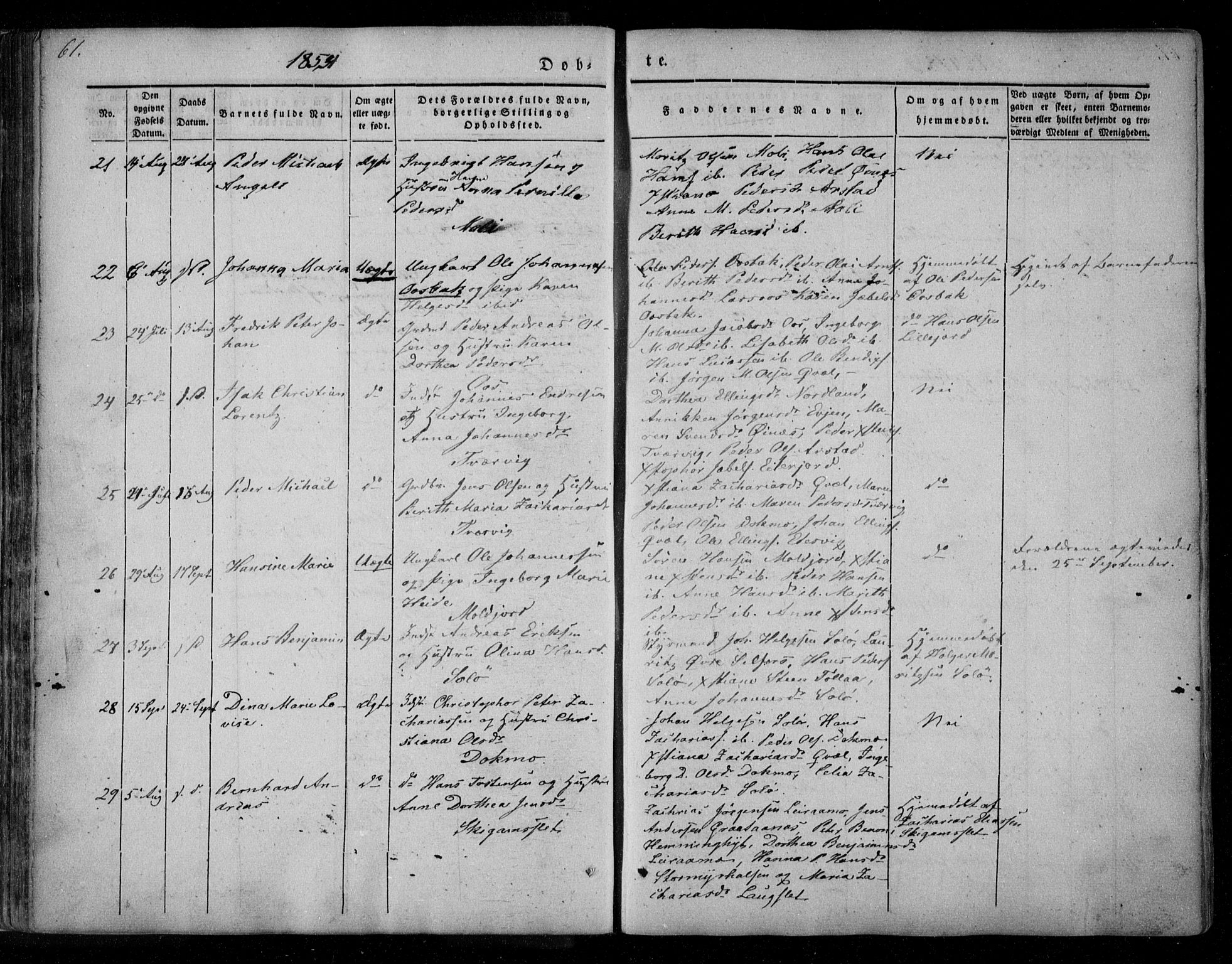 Ministerialprotokoller, klokkerbøker og fødselsregistre - Nordland, AV/SAT-A-1459/846/L0644: Parish register (official) no. 846A02, 1837-1872, p. 61