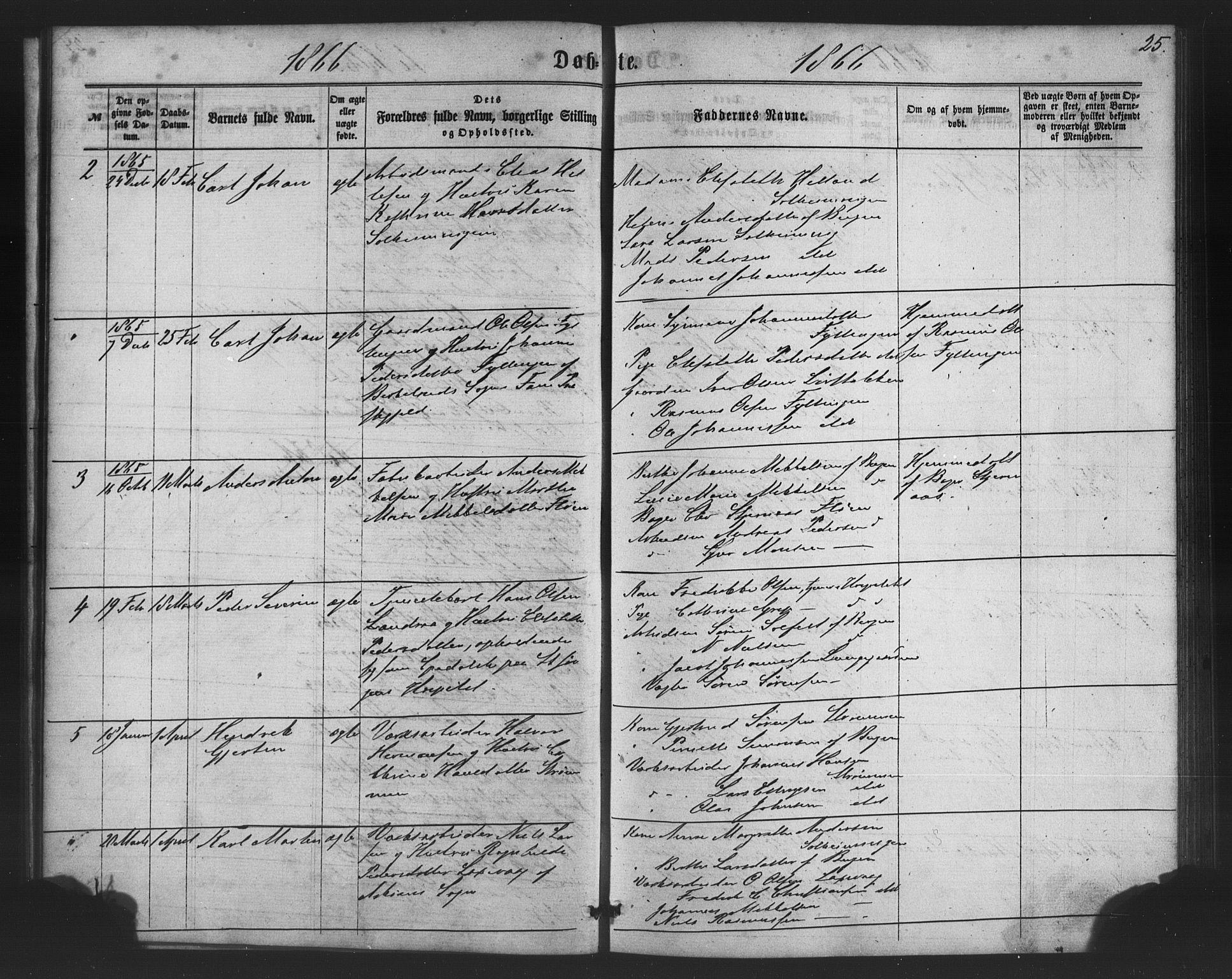 St. Jørgens hospital og Årstad sokneprestembete, AV/SAB-A-99934: Parish register (copy) no. A 3, 1863-1872, p. 25