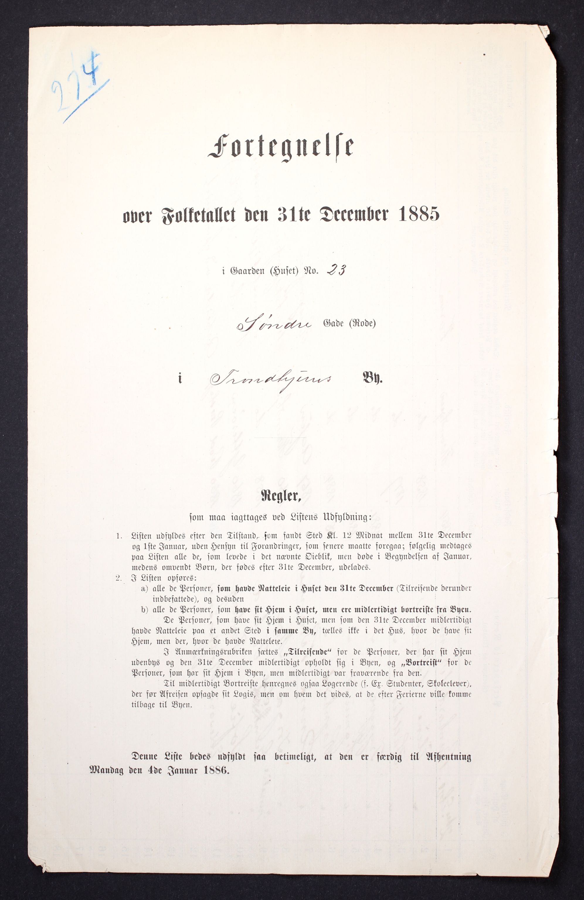 SAT, 1885 census for 1601 Trondheim, 1885, p. 1109