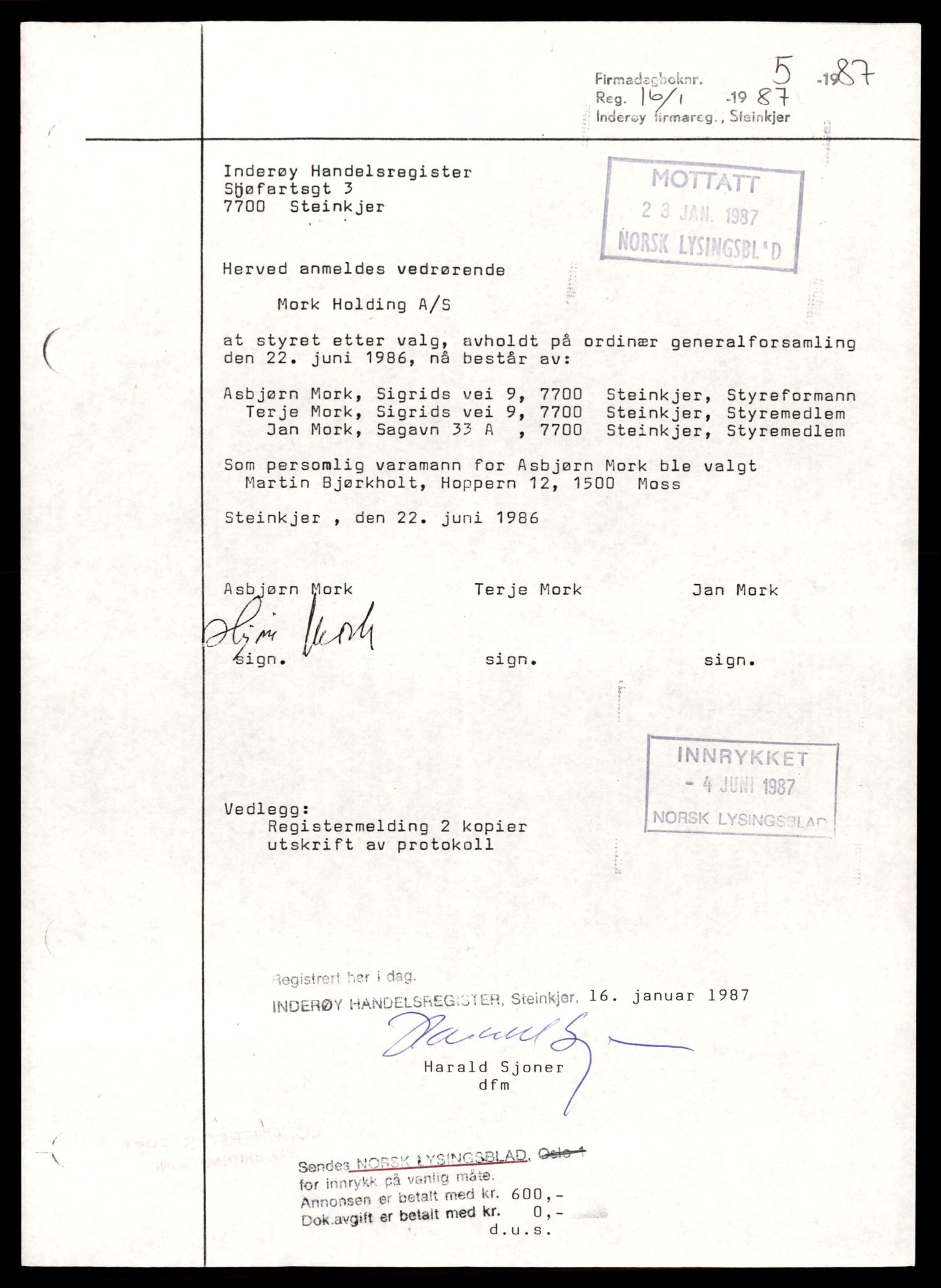 Inderøy sorenskriveri, AV/SAT-A-4147/2/J/Jd/Jde/L0012: Aksjeselskap, Mo-No, 1944-1990, p. 1