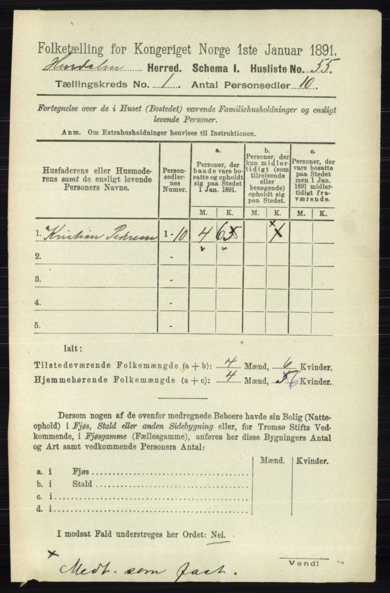 RA, 1891 census for 0239 Hurdal, 1891, p. 73