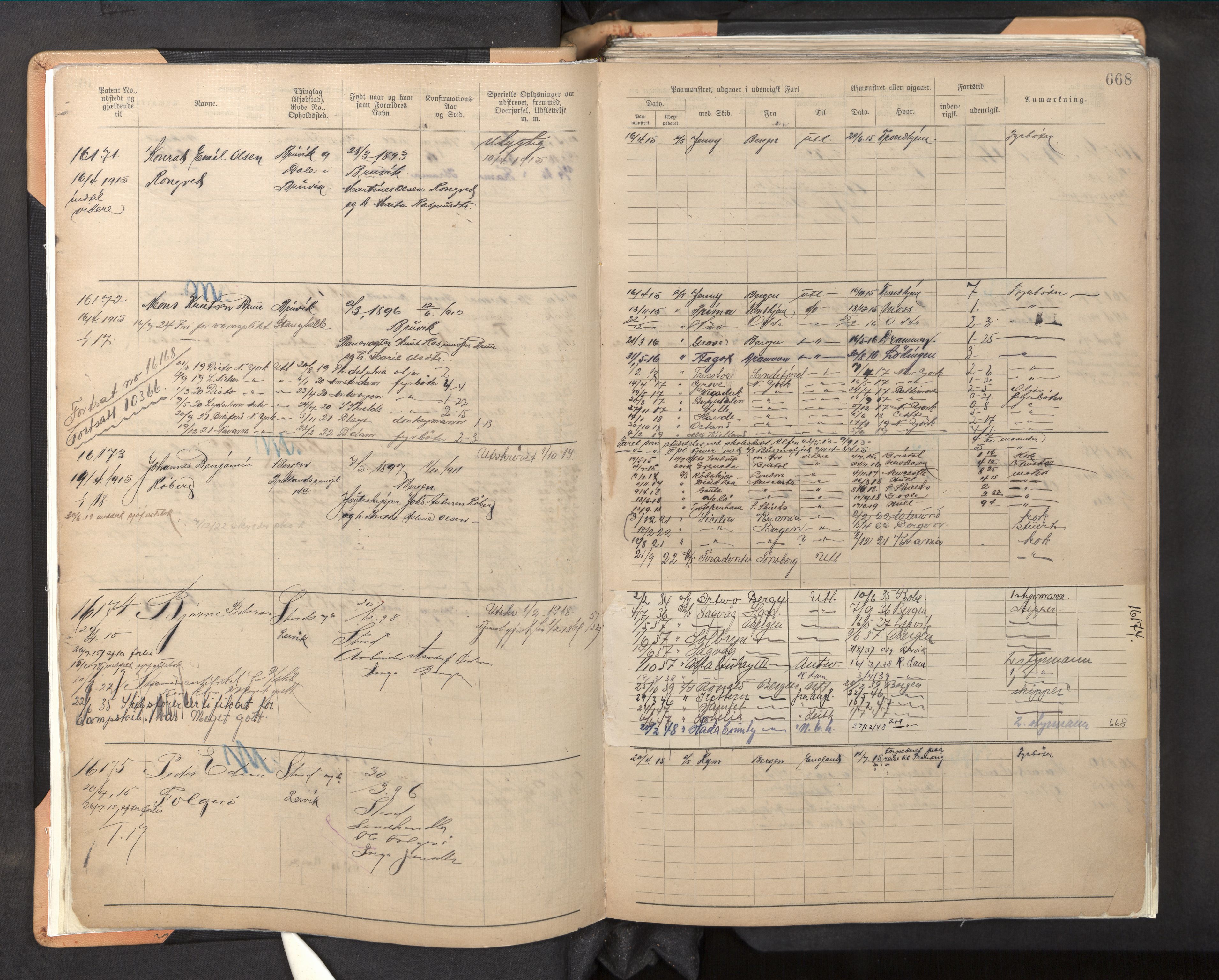 Innrulleringssjefen i Bergen, AV/SAB-A-100050/F/Fb/L0013: Sjøfarts-annotasjonsrulle, nr. 16156 - 17825, 1907-1921