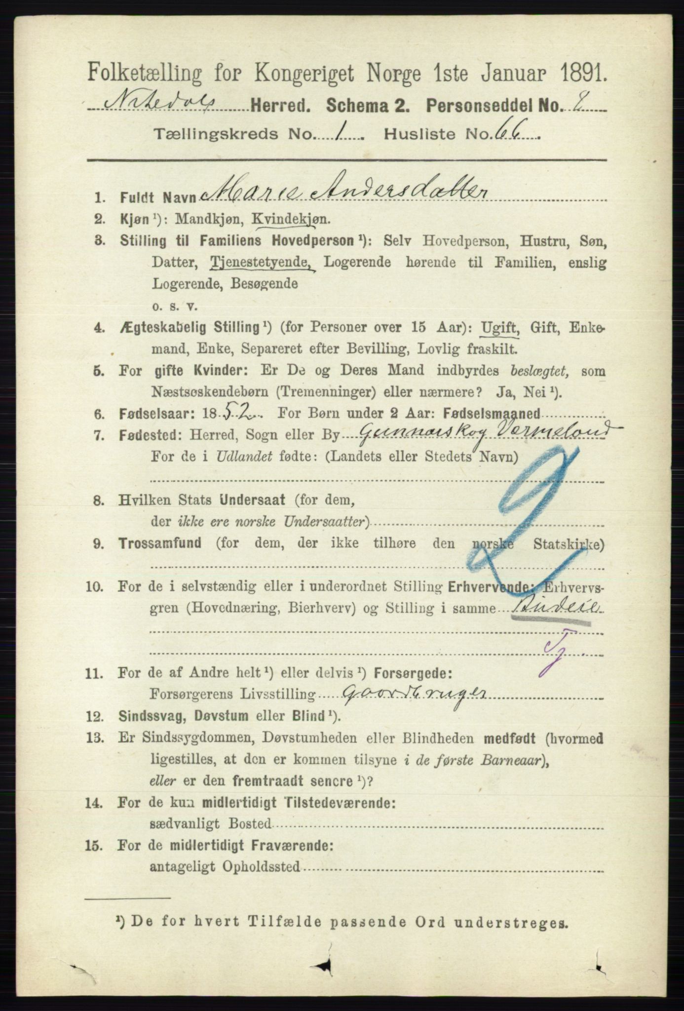 RA, 1891 census for 0233 Nittedal, 1891, p. 496