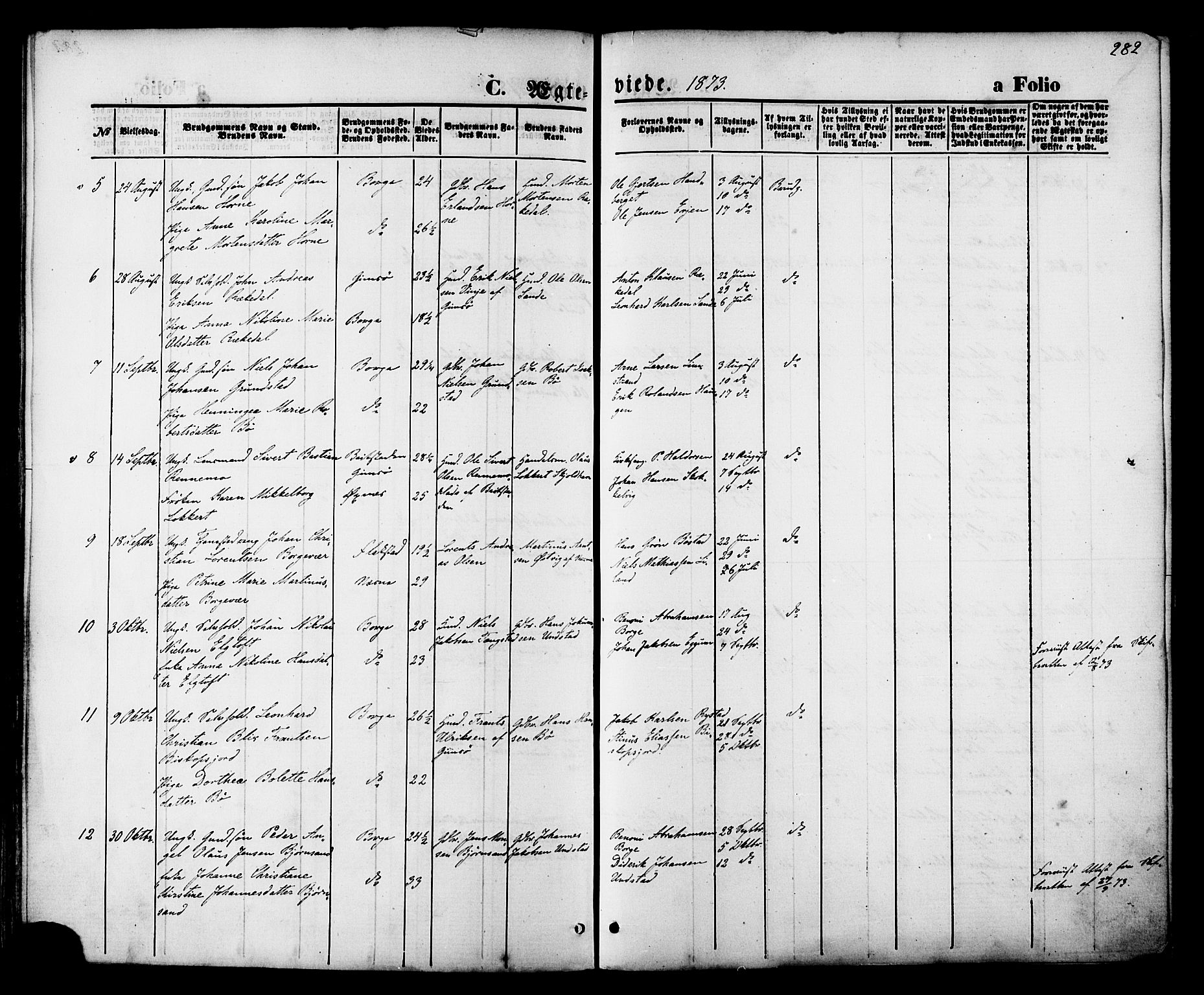 Ministerialprotokoller, klokkerbøker og fødselsregistre - Nordland, SAT/A-1459/880/L1132: Parish register (official) no. 880A06, 1869-1887, p. 282