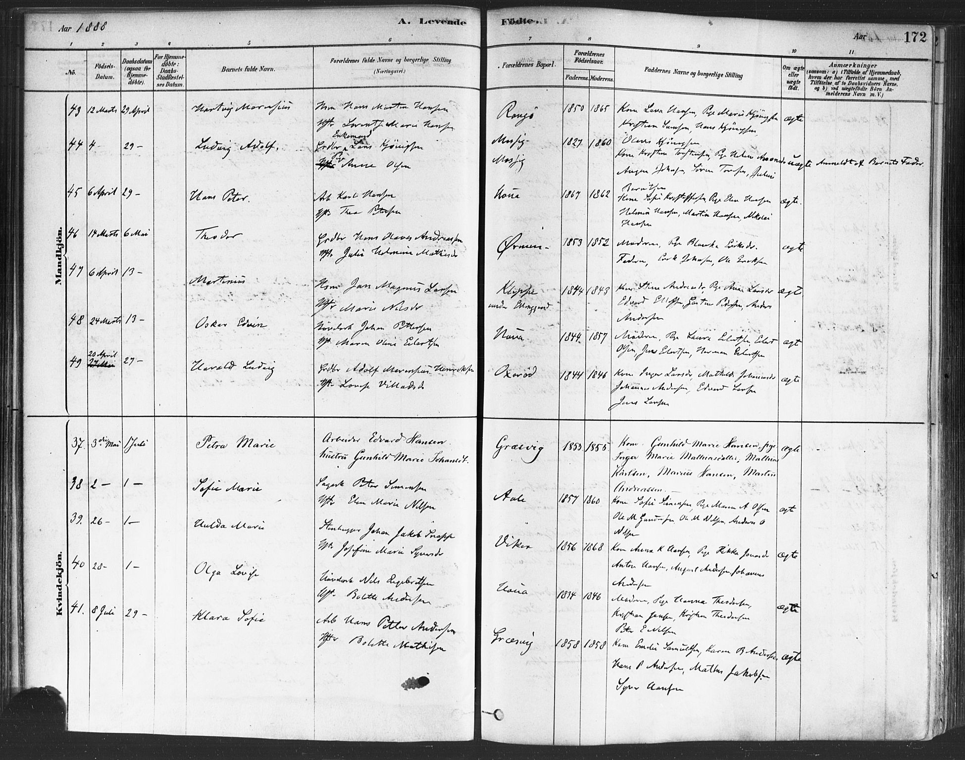 Onsøy prestekontor Kirkebøker, AV/SAO-A-10914/F/Fa/L0005: Parish register (official) no. I 5, 1878-1898, p. 172