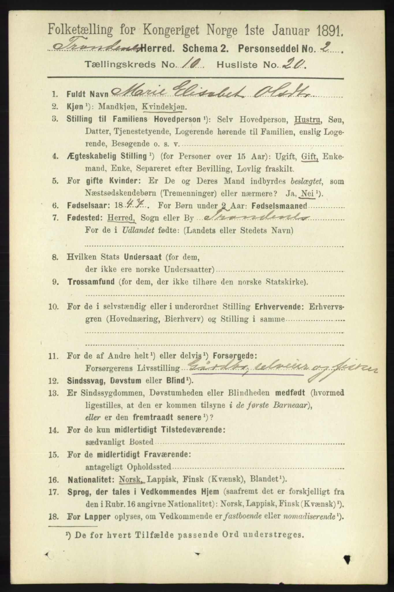 RA, 1891 census for 1914 Trondenes, 1891, p. 7630