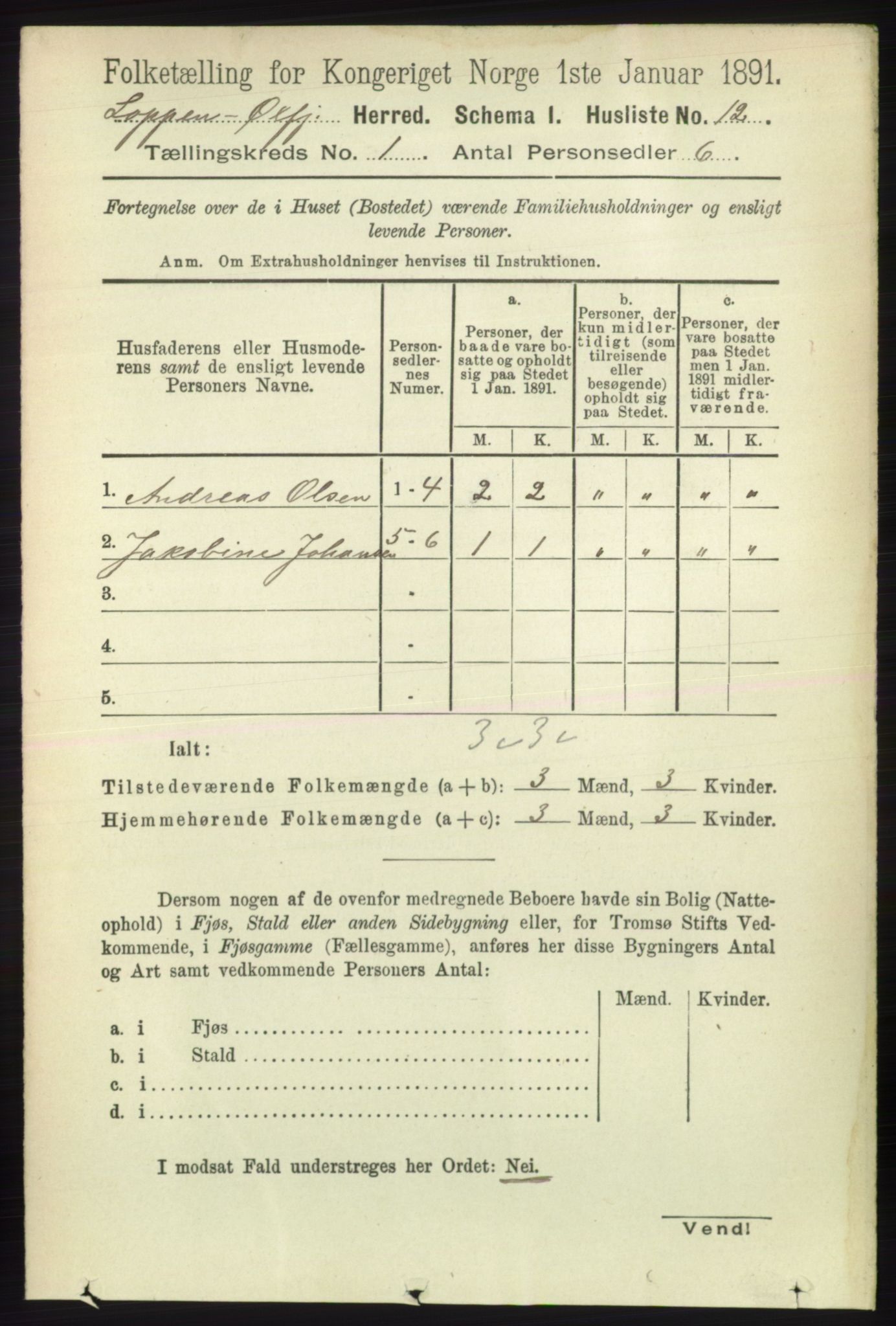 RA, 1891 census for 2014 Loppa, 1891, p. 28