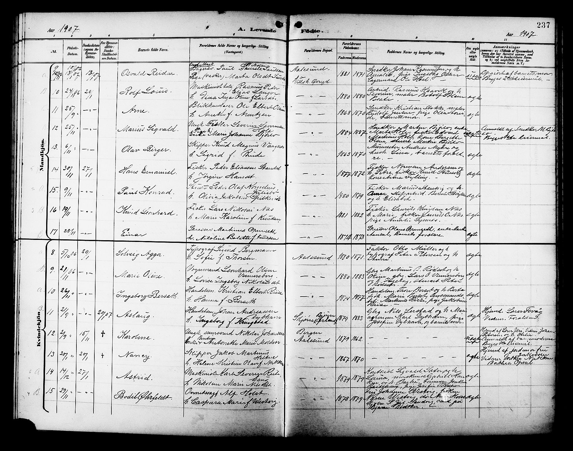 Ministerialprotokoller, klokkerbøker og fødselsregistre - Møre og Romsdal, AV/SAT-A-1454/529/L0468: Parish register (copy) no. 529C05, 1897-1908, p. 237