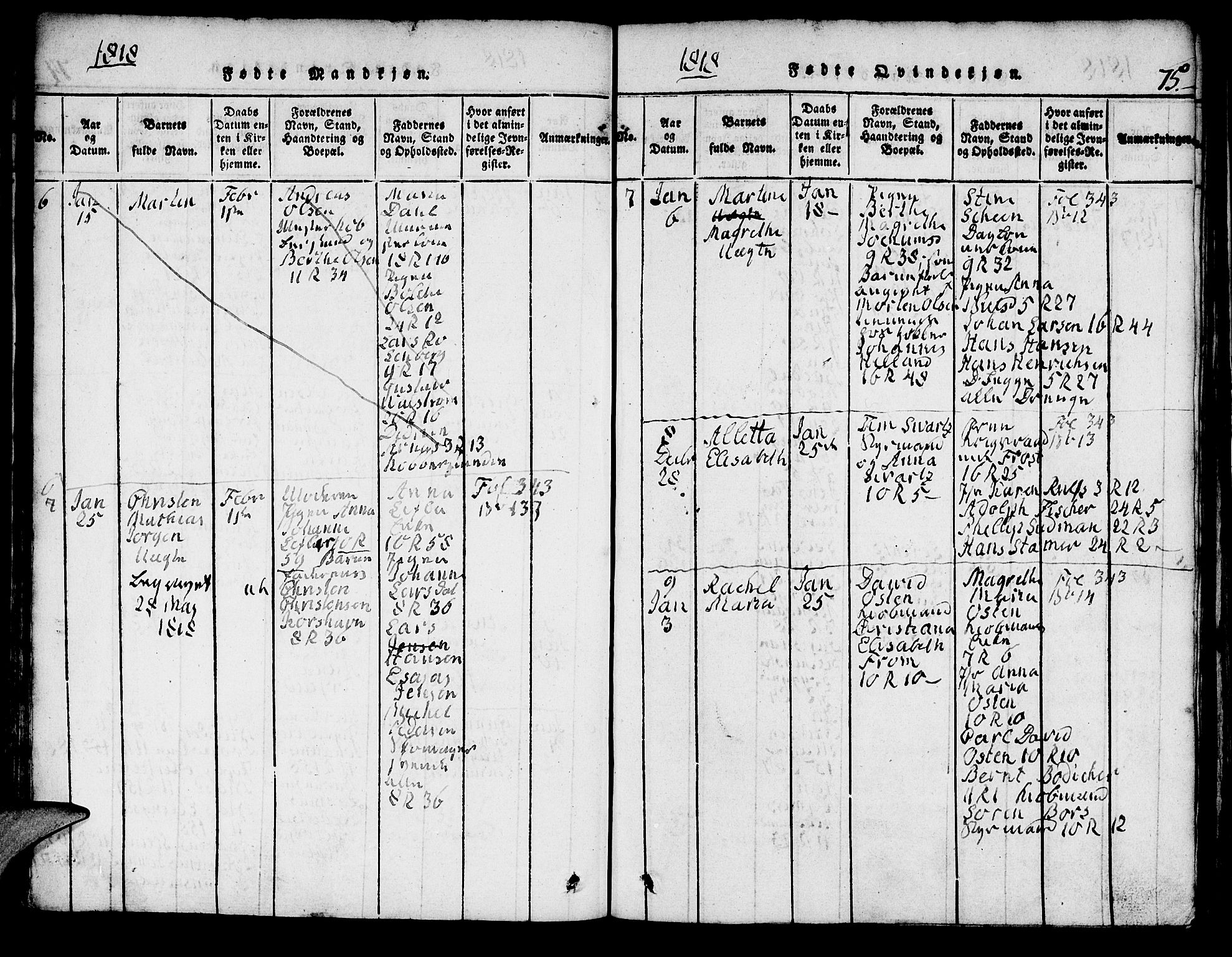 Domkirken sokneprestembete, AV/SAB-A-74801/H/Hab/L0001: Parish register (copy) no. A 1, 1816-1821, p. 75