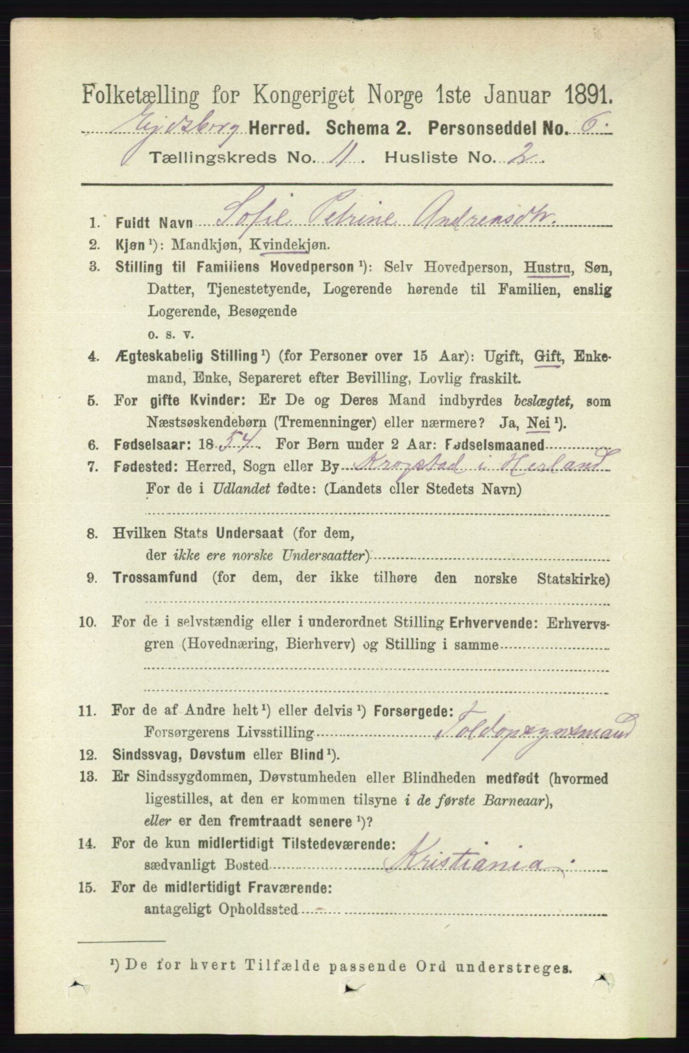 RA, 1891 census for 0125 Eidsberg, 1891, p. 6373