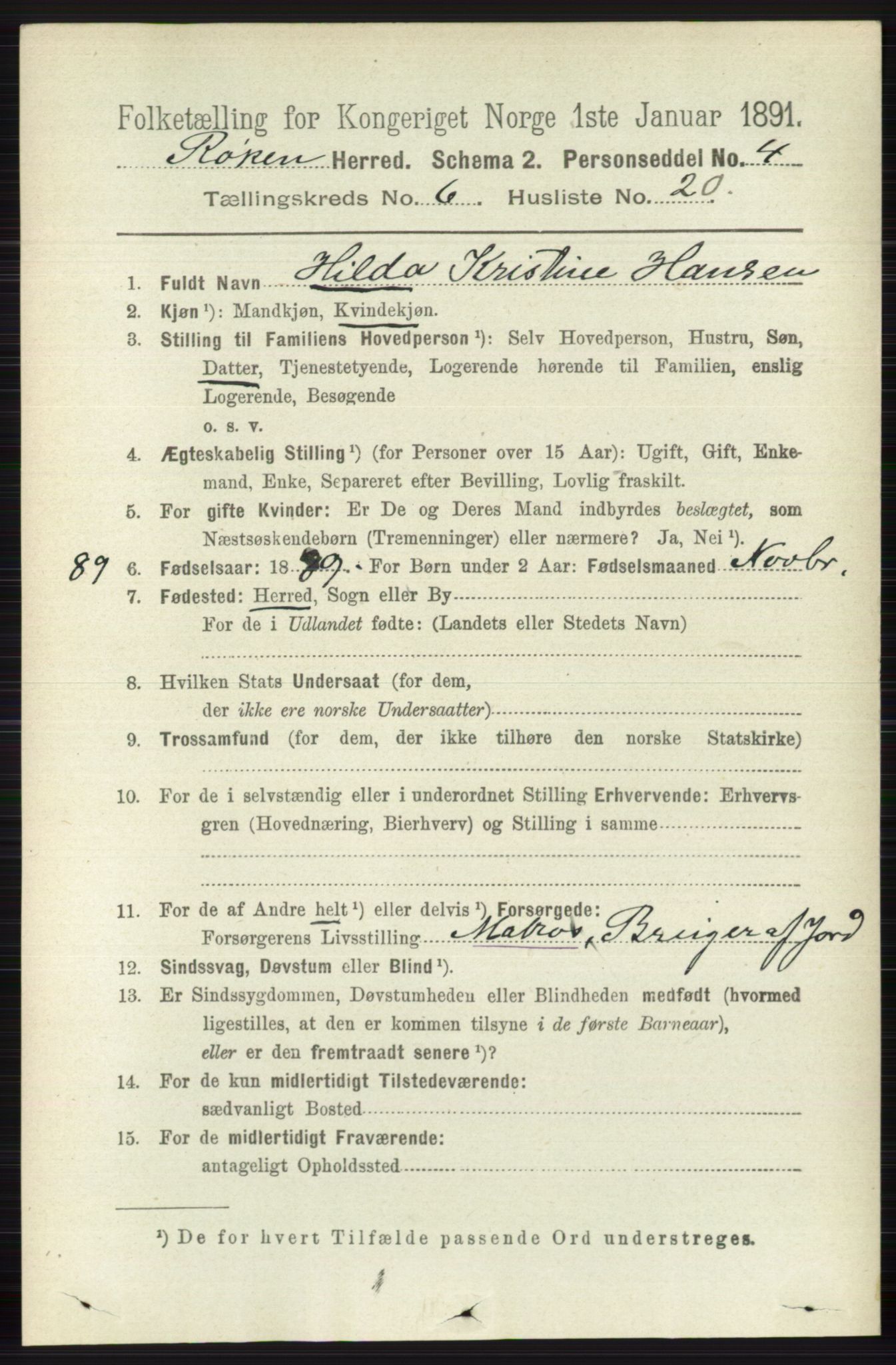 RA, 1891 census for 0627 Røyken, 1891, p. 3742