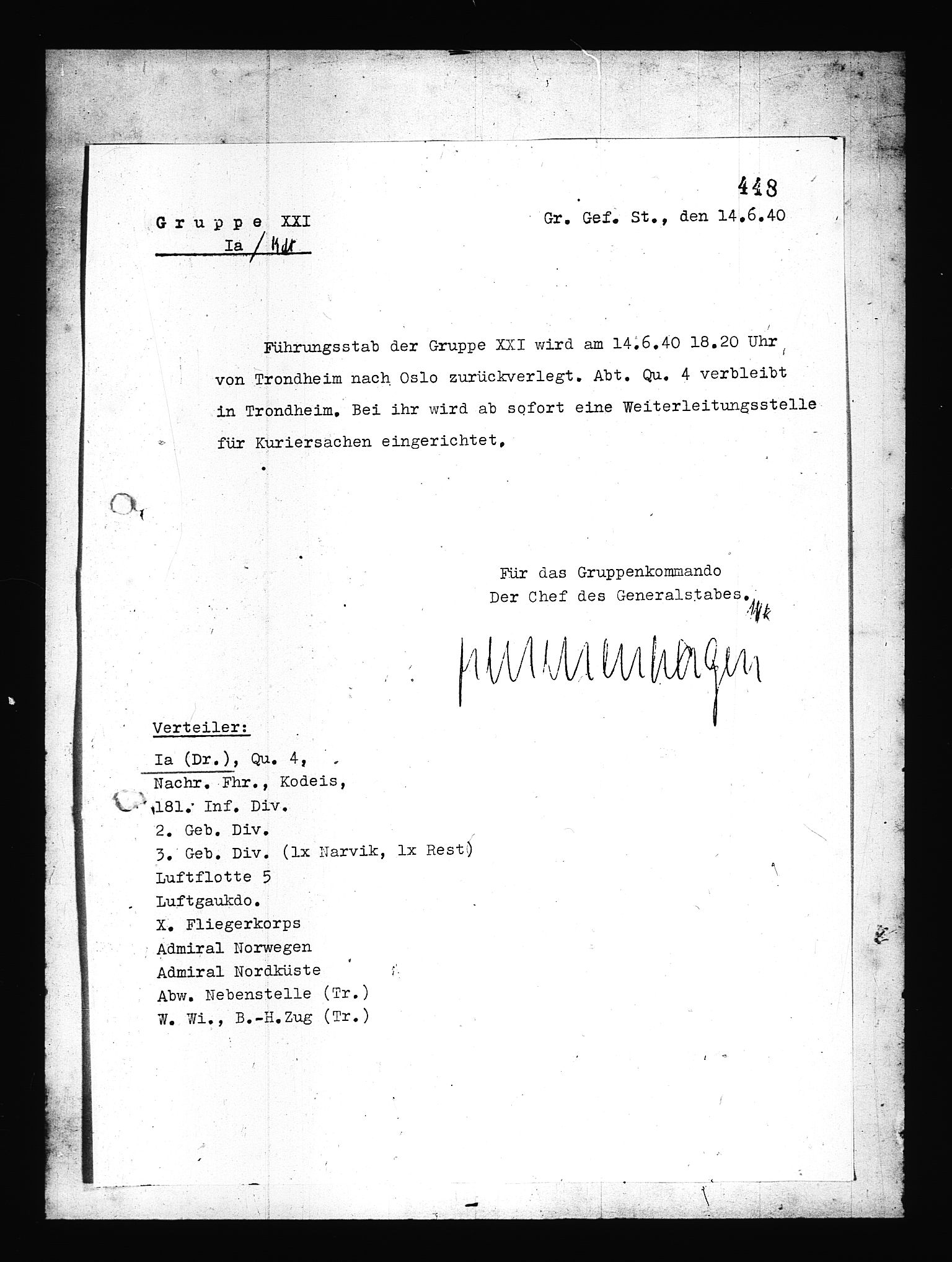 Documents Section, AV/RA-RAFA-2200/V/L0081: Amerikansk mikrofilm "Captured German Documents".
Box No. 720.  FKA jnr. 619/1954., 1940, p. 3