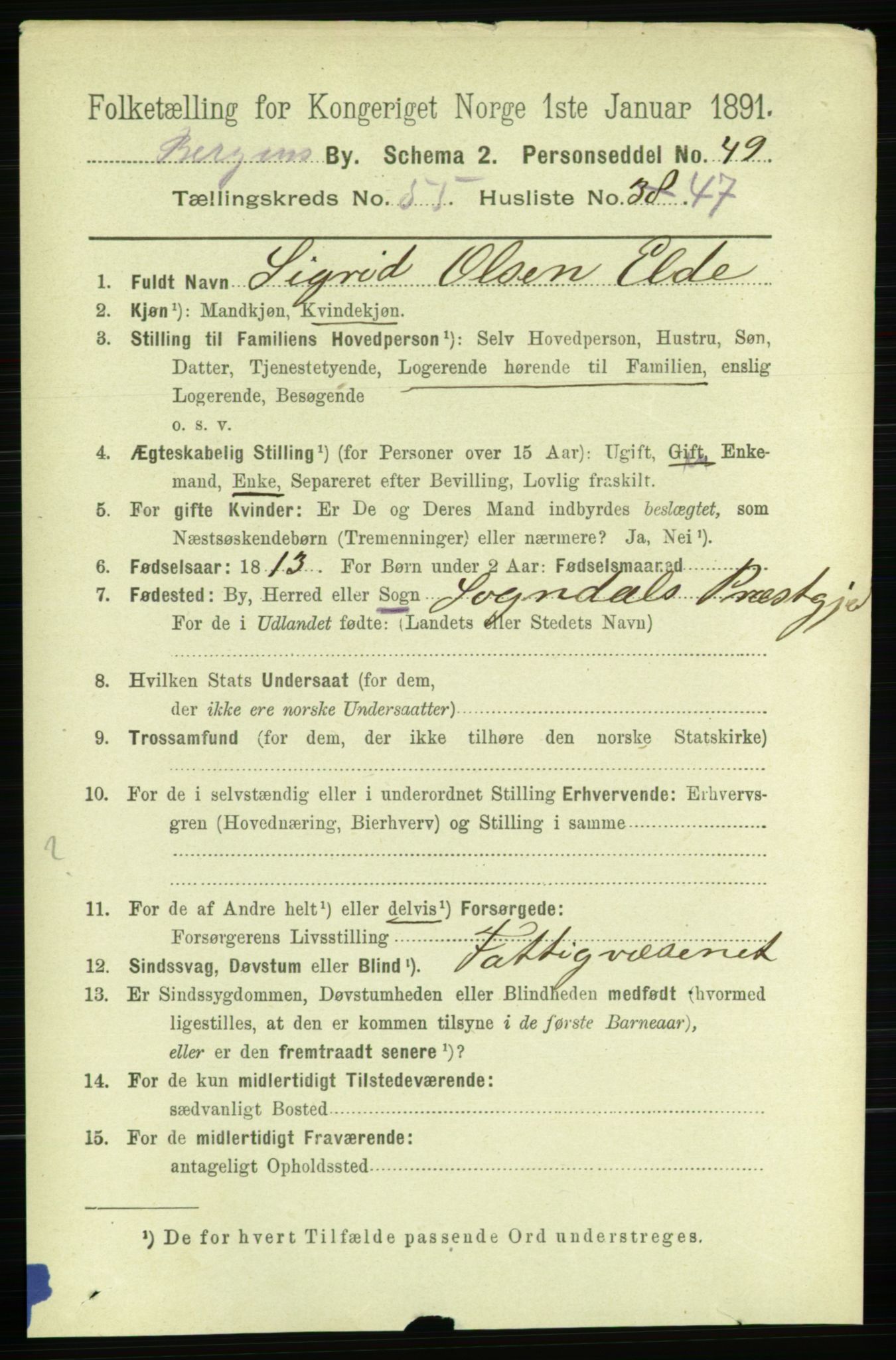 RA, 1891 Census for 1301 Bergen, 1891, p. 64421