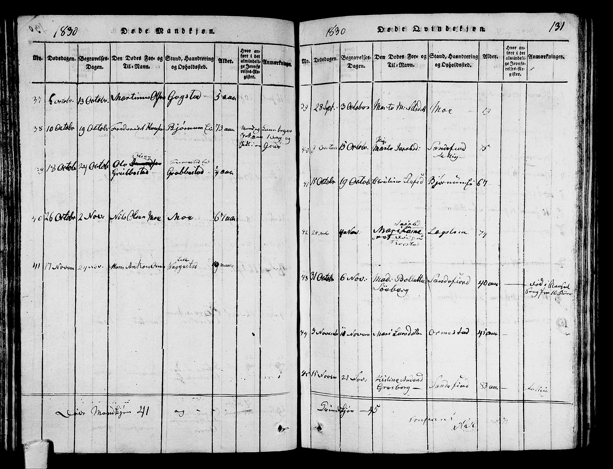 Sandar kirkebøker, AV/SAKO-A-243/G/Ga/L0001: Parish register (copy) no. 1, 1814-1835, p. 131