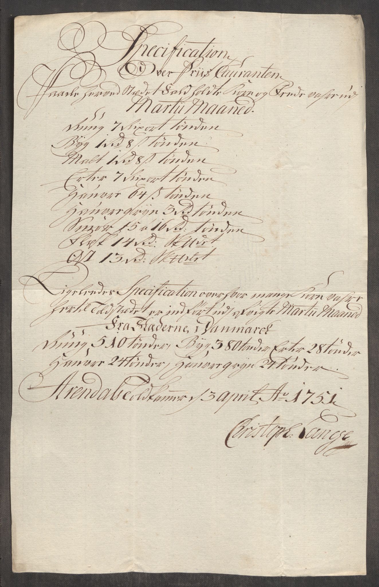 Rentekammeret inntil 1814, Realistisk ordnet avdeling, AV/RA-EA-4070/Oe/L0004: [Ø1]: Priskuranter, 1749-1752, p. 672