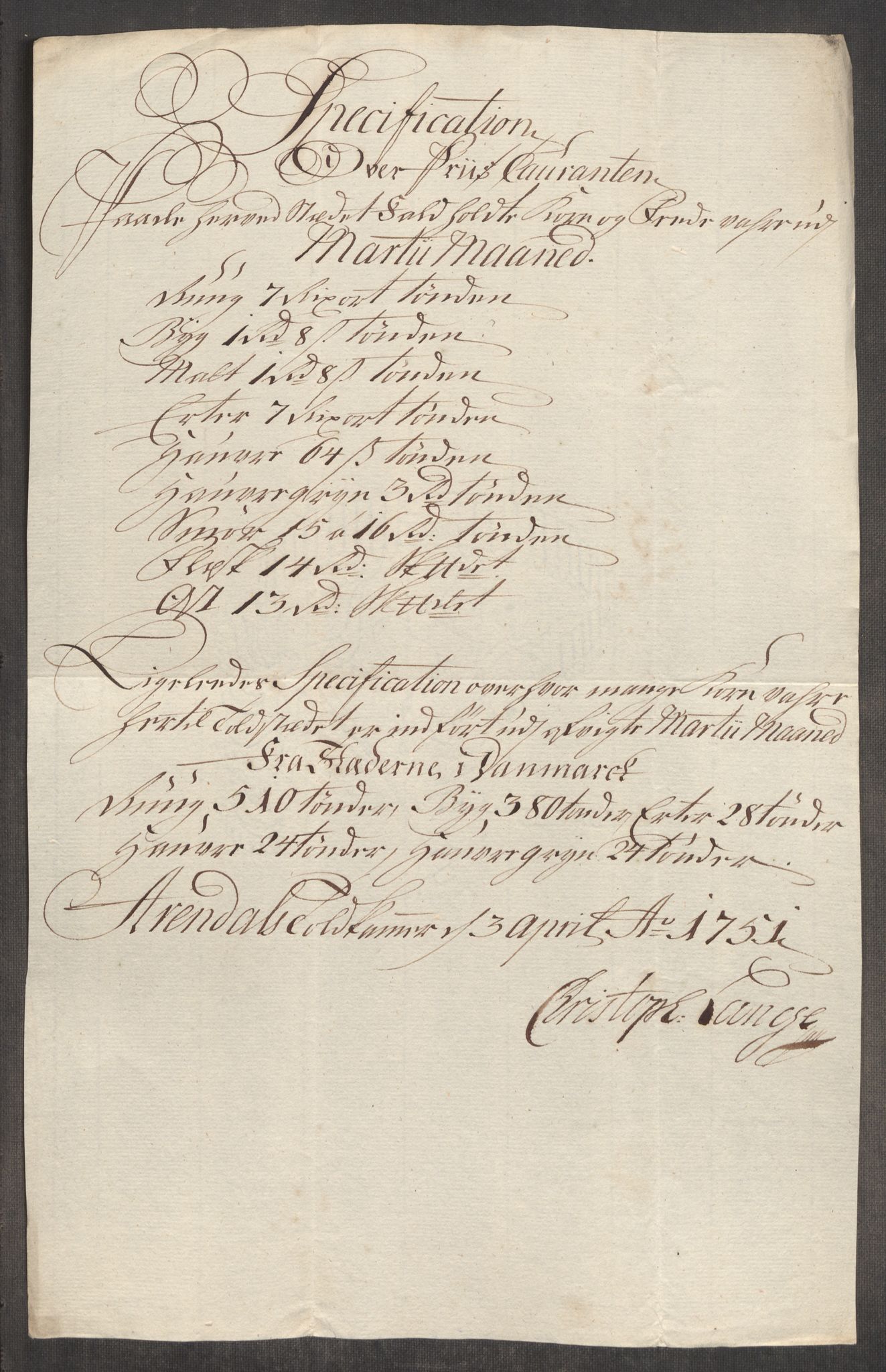 Rentekammeret inntil 1814, Realistisk ordnet avdeling, RA/EA-4070/Oe/L0004: [Ø1]: Priskuranter, 1749-1752, p. 672