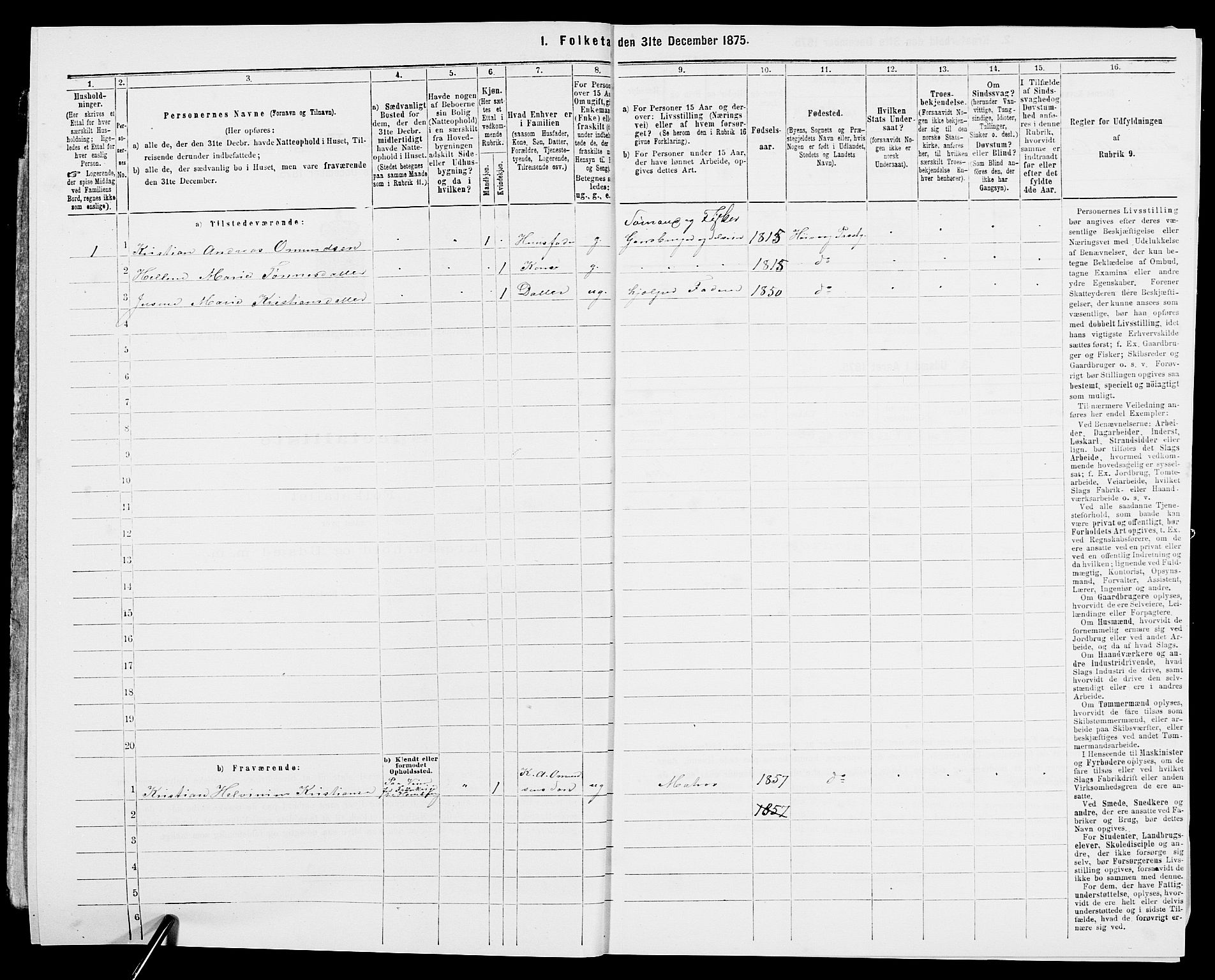 SAK, 1875 census for 0927P Høvåg, 1875, p. 170