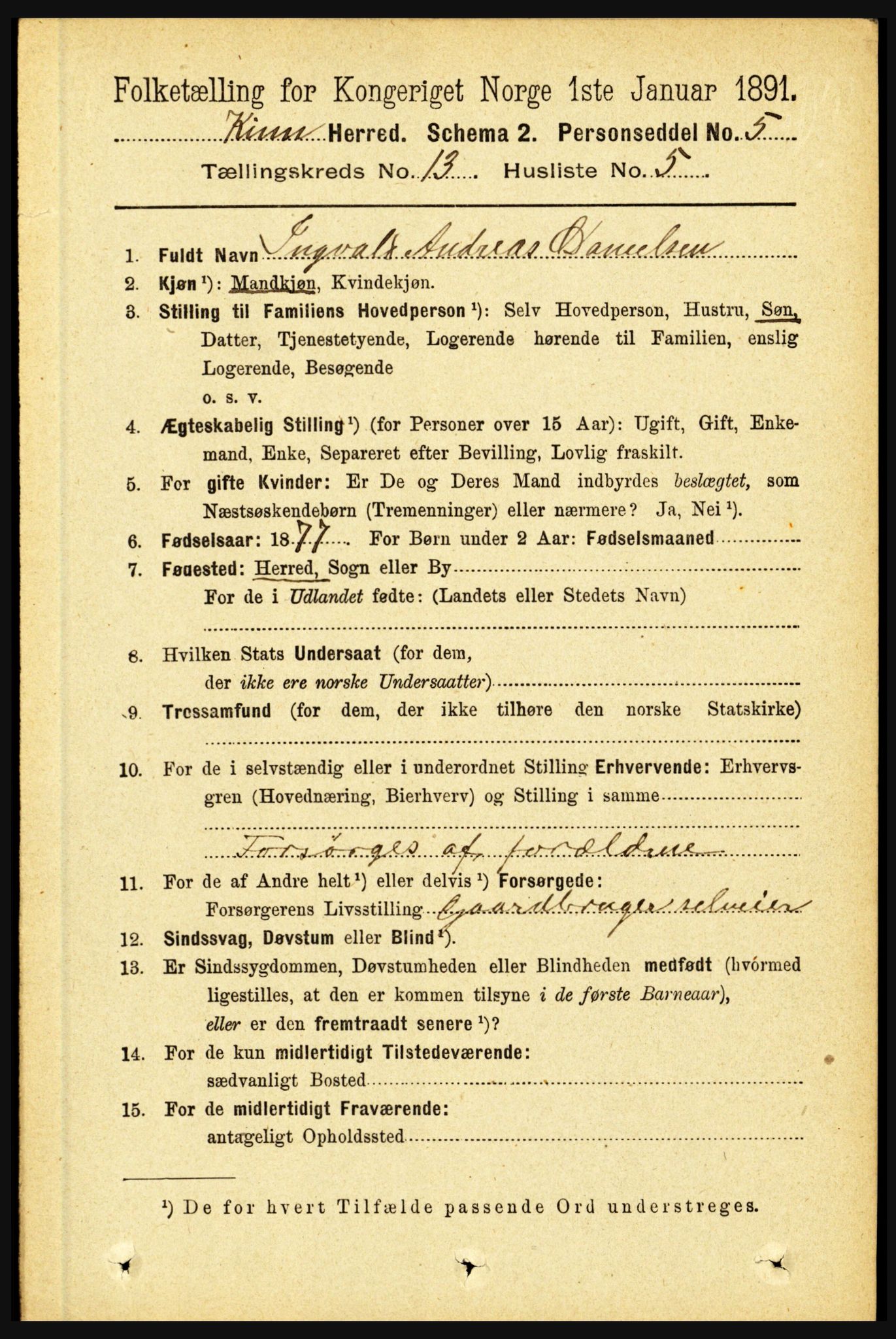 RA, 1891 census for 1437 Kinn, 1891, p. 5080