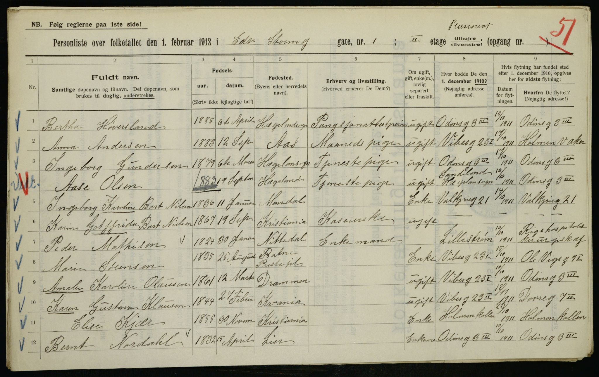 OBA, Municipal Census 1912 for Kristiania, 1912, p. 18624