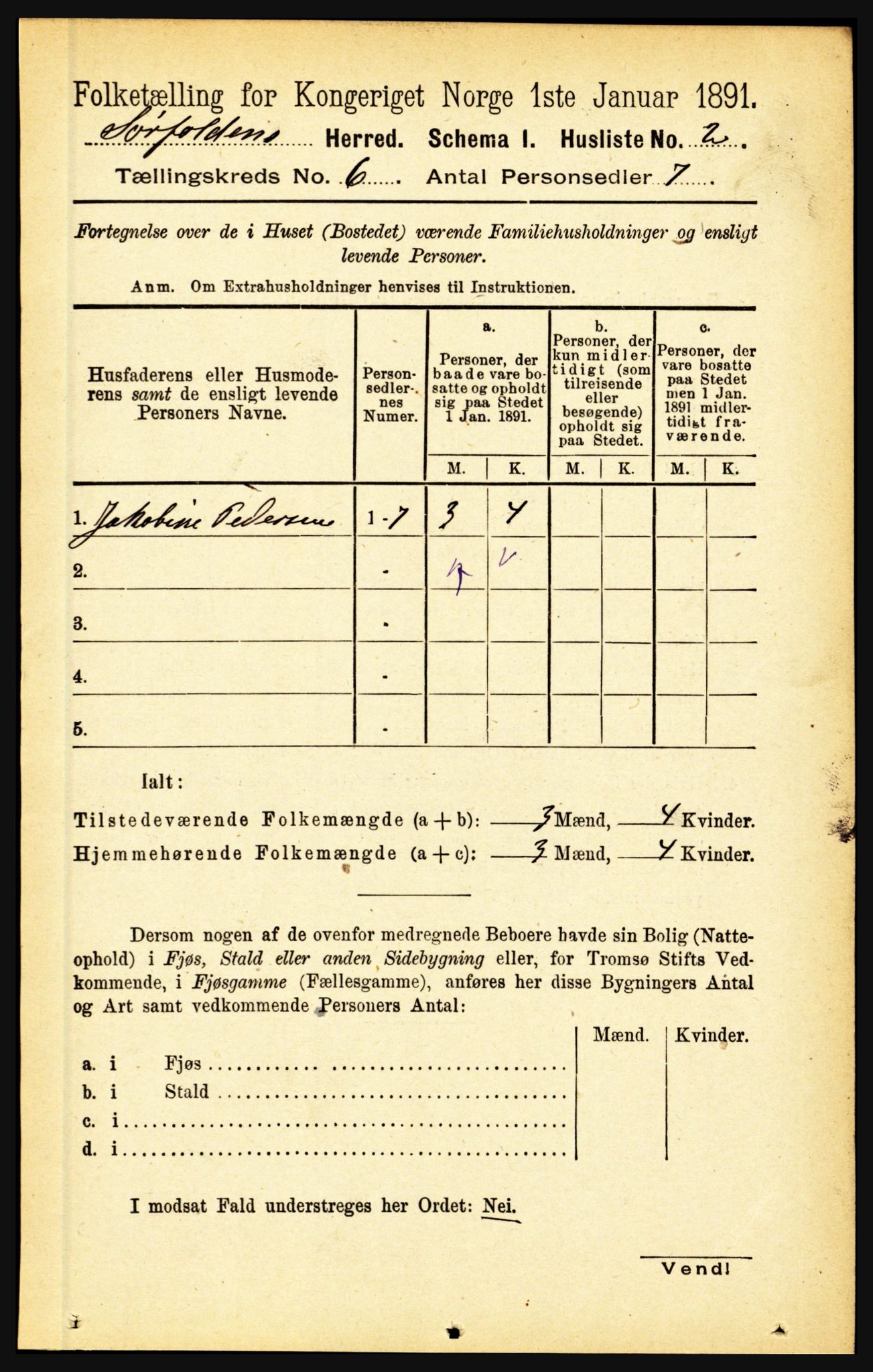 RA, 1891 census for 1845 Sørfold, 1891, p. 1774