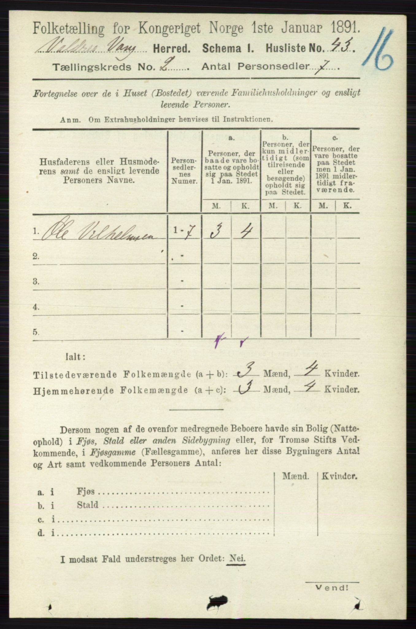 RA, 1891 census for 0545 Vang, 1891, p. 390